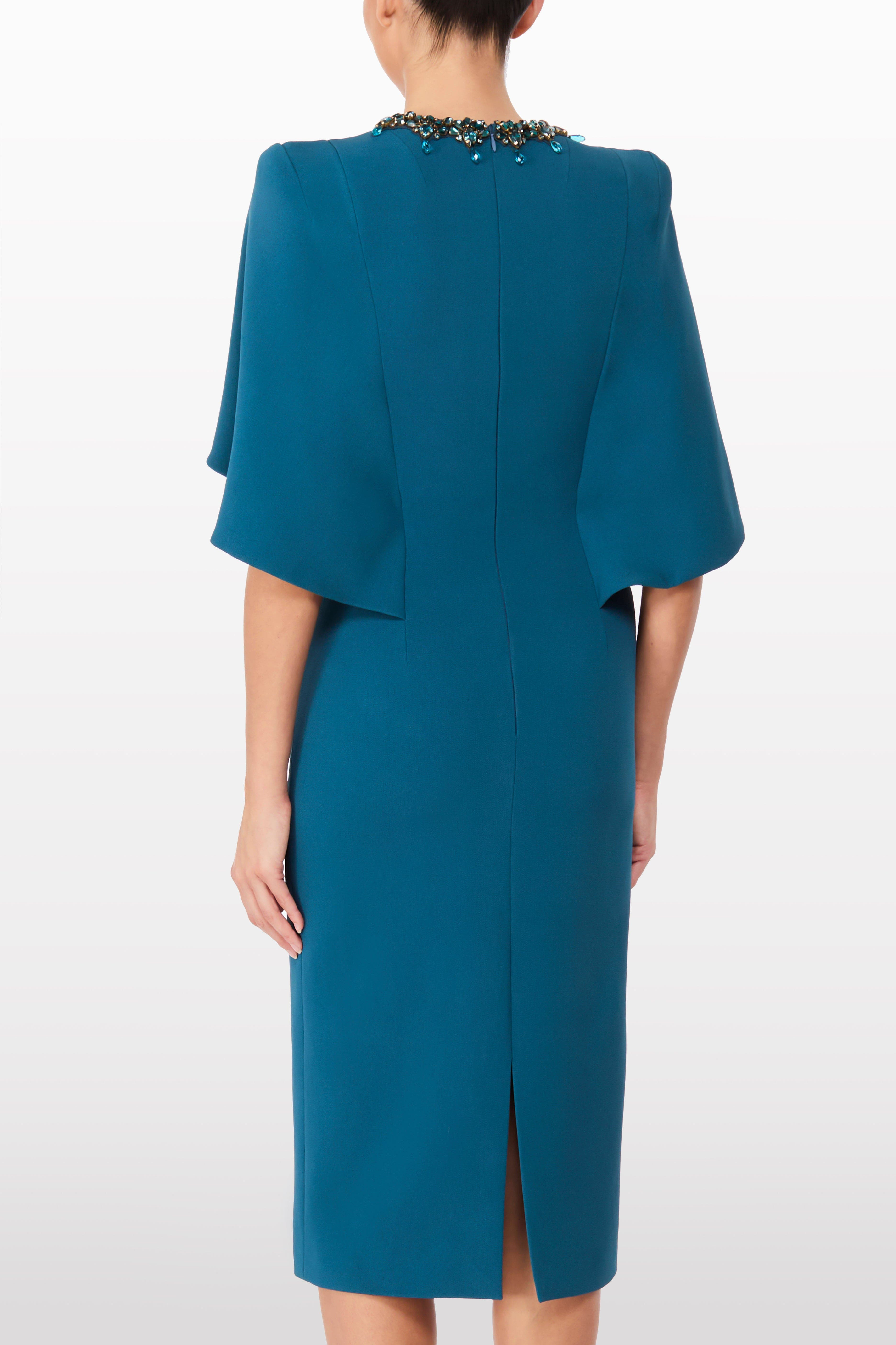 Jenny Packham Ursa Embellished-Neck Midi Dress in Mosaic Blue at Nordstrom - 3