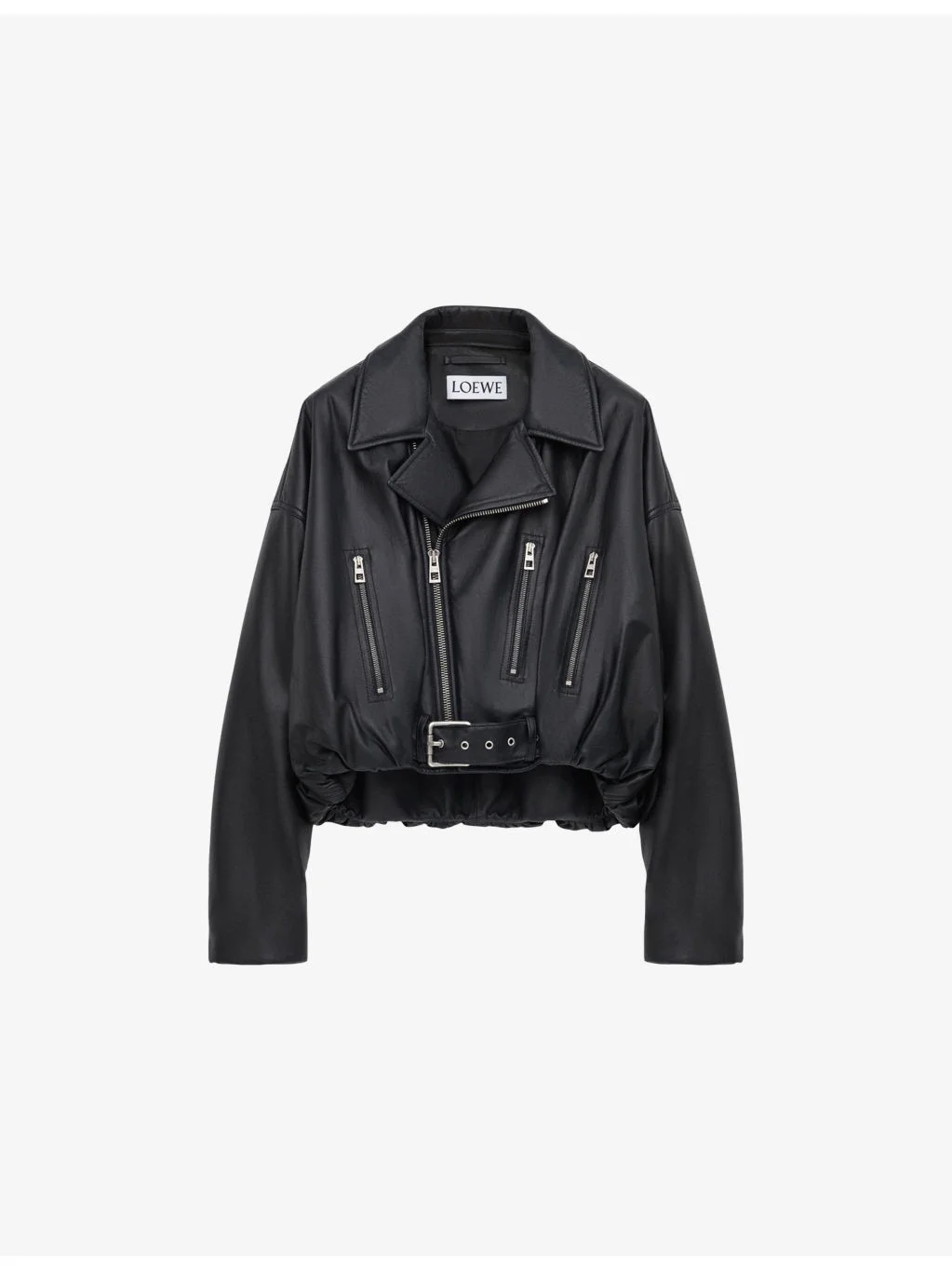 Notched-Collar Zipped Leather Biker Jacket - 1