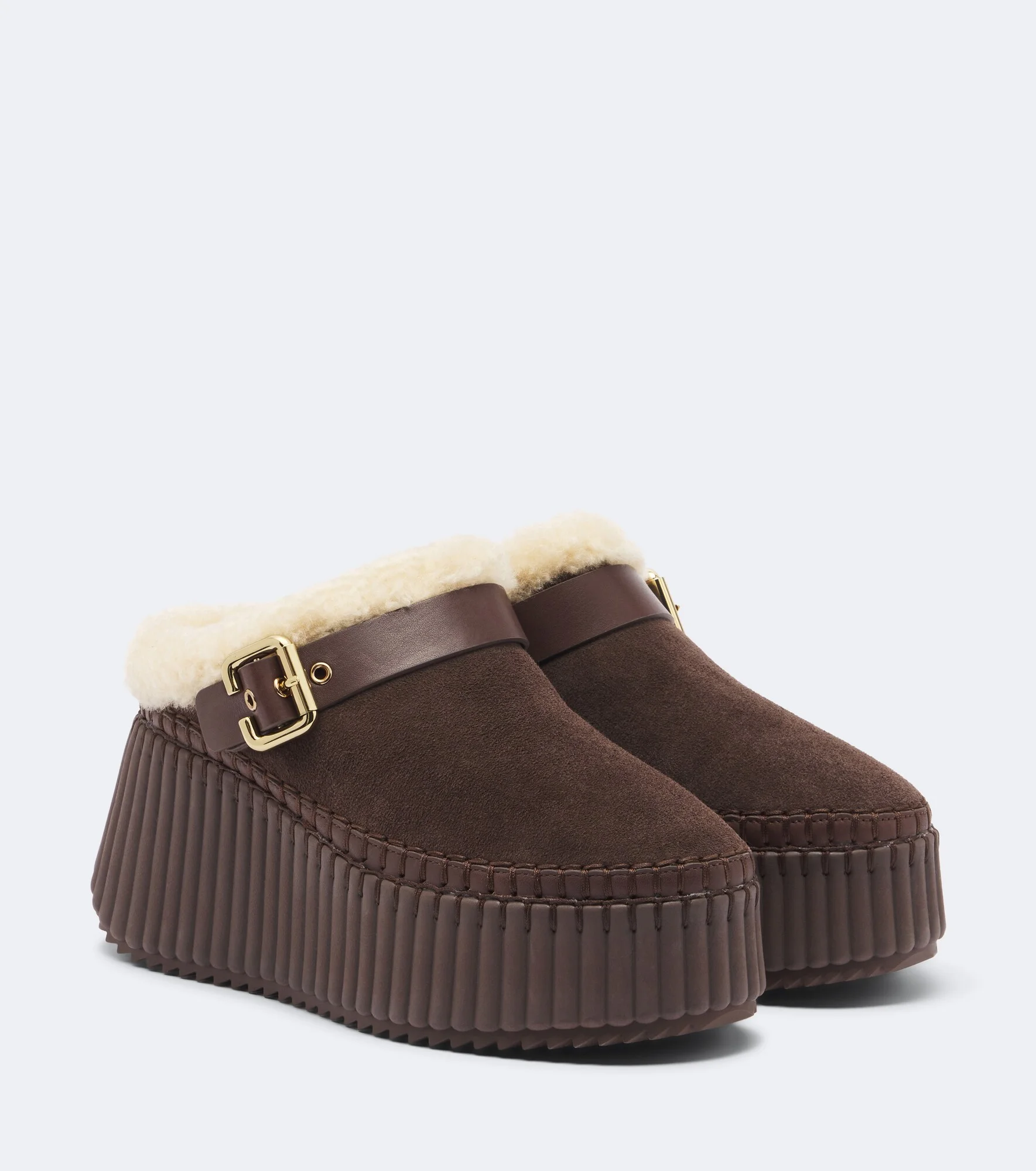 Nama shearling-lined suede platform mules - 1