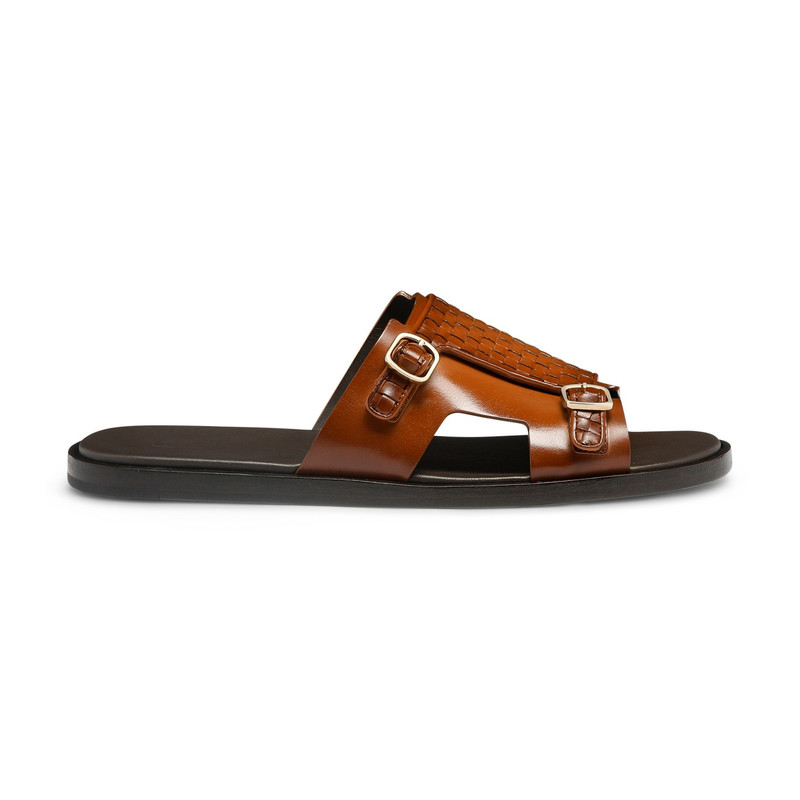 Men's orange woven leather double-buckle sandal 1