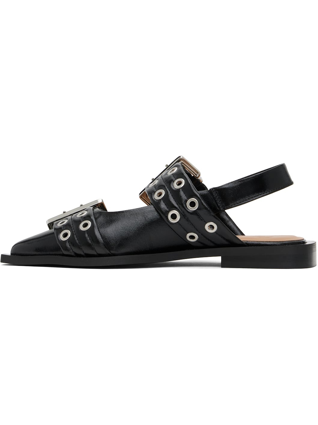 Black Feminine Buckle Flats - 3