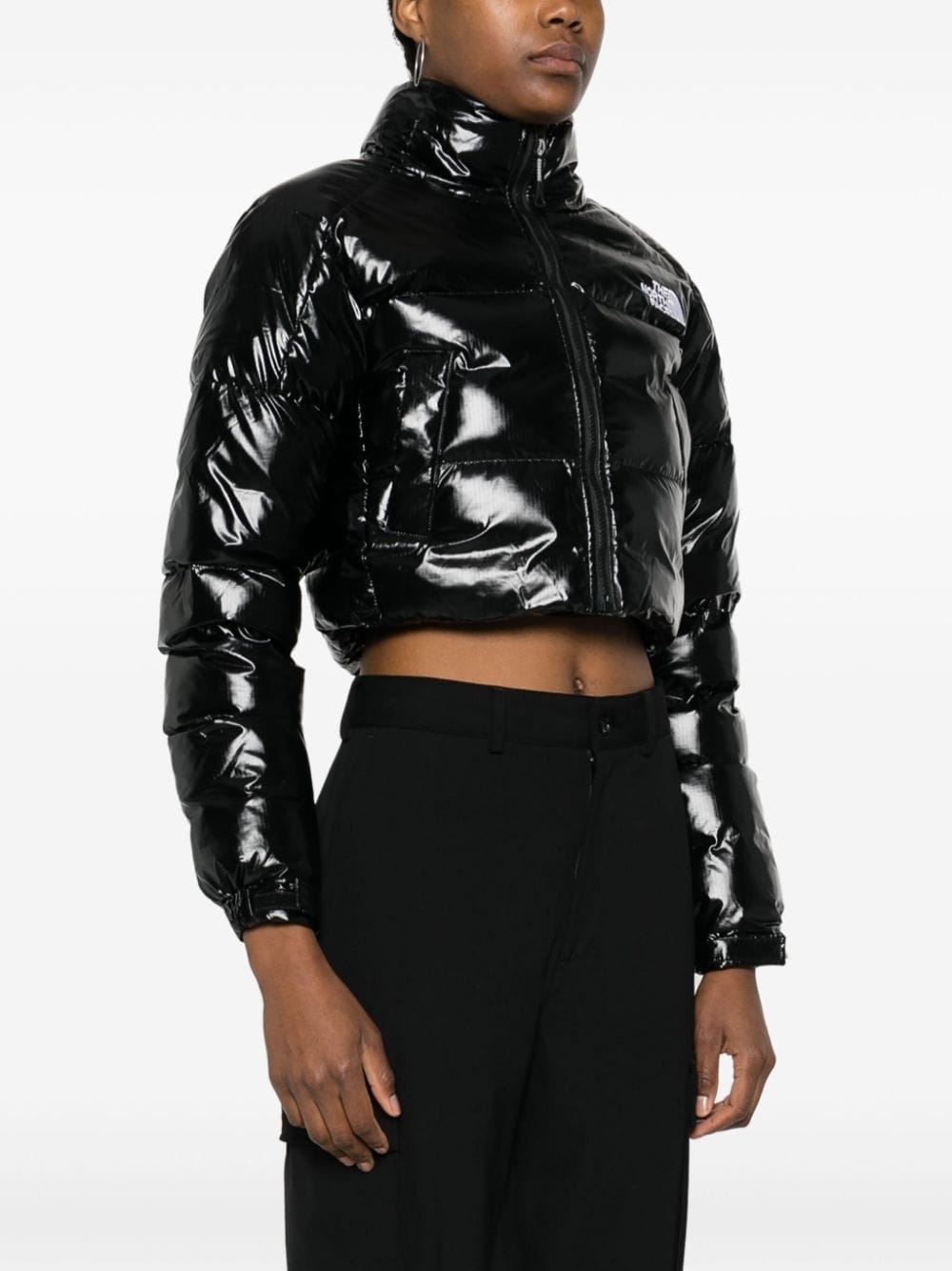 logo-embroidered cropped puffer jacket - 3