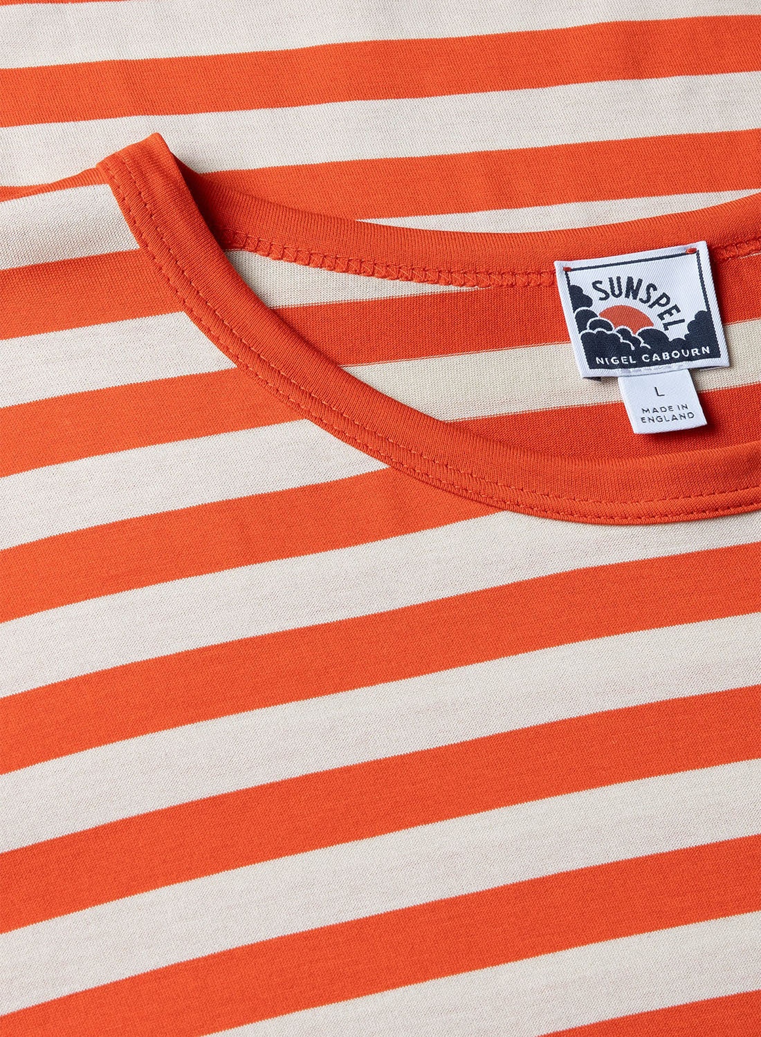 Nigel Cabourn x Sunspel Short Sleeve Pocket T-Shirt in Orange/Stone Stripe - 2