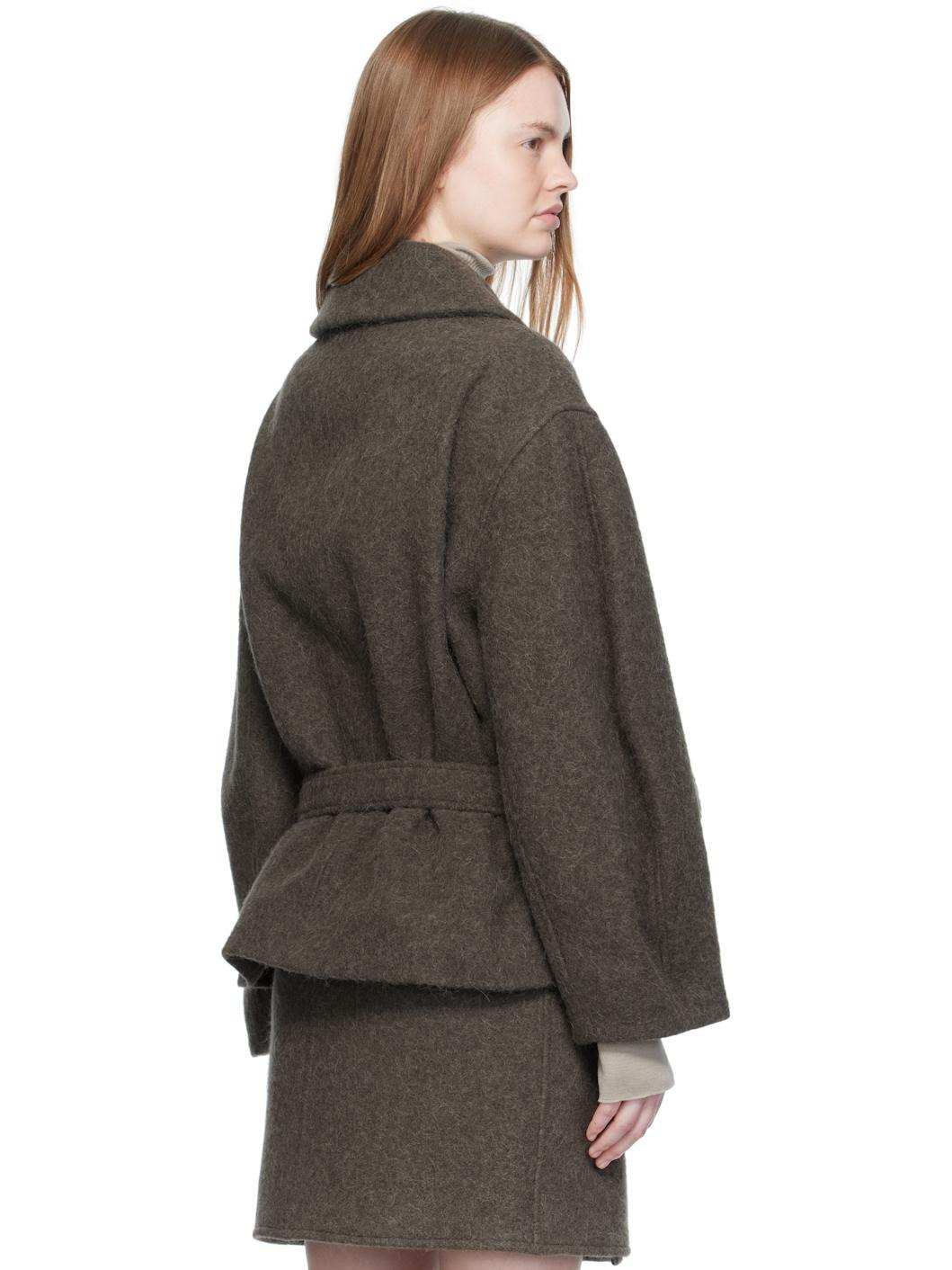 Khaki Short Asymmetrical Bathrobe Coat - 3