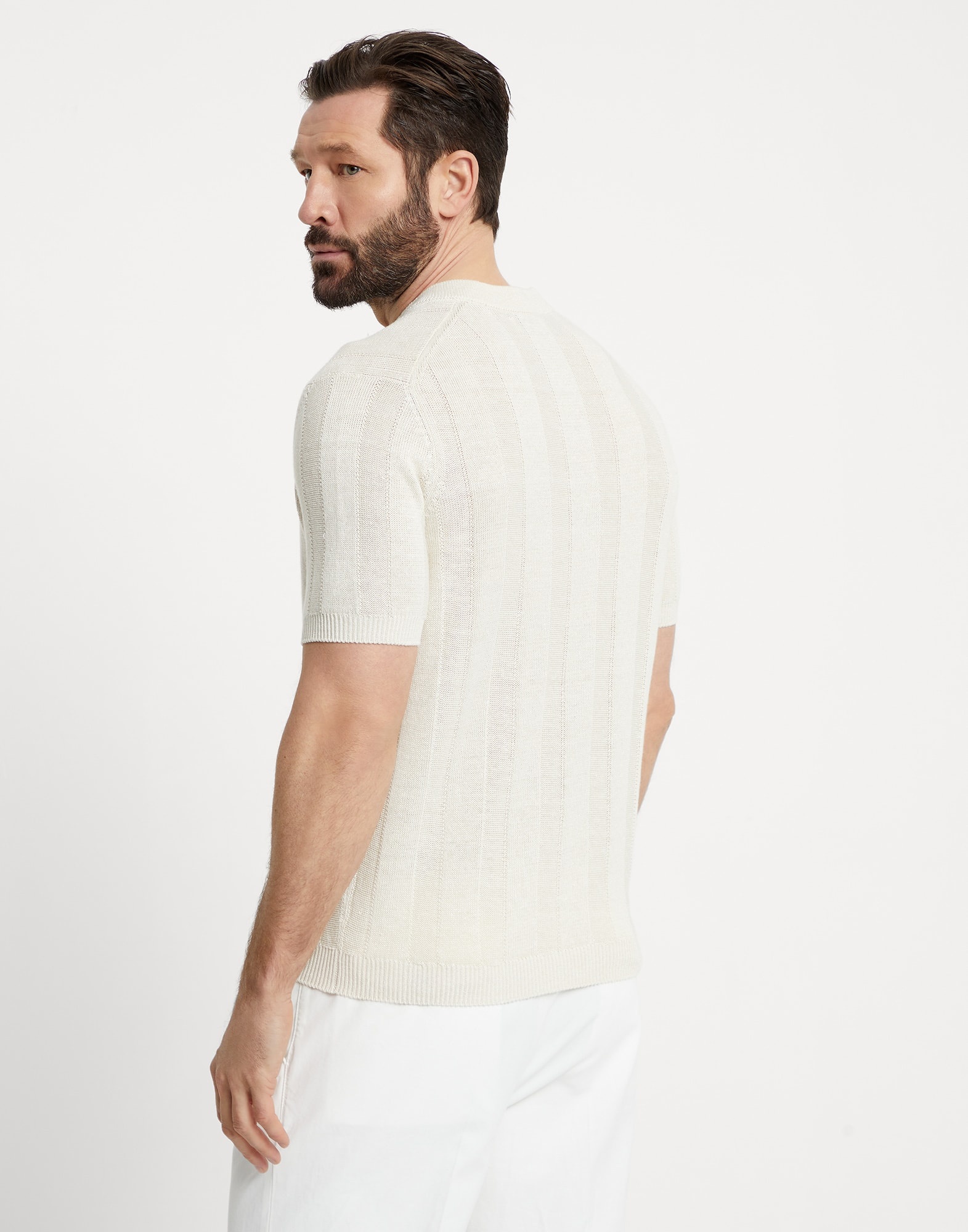 Linen and cotton knit T-shirt with Henley collar - 2