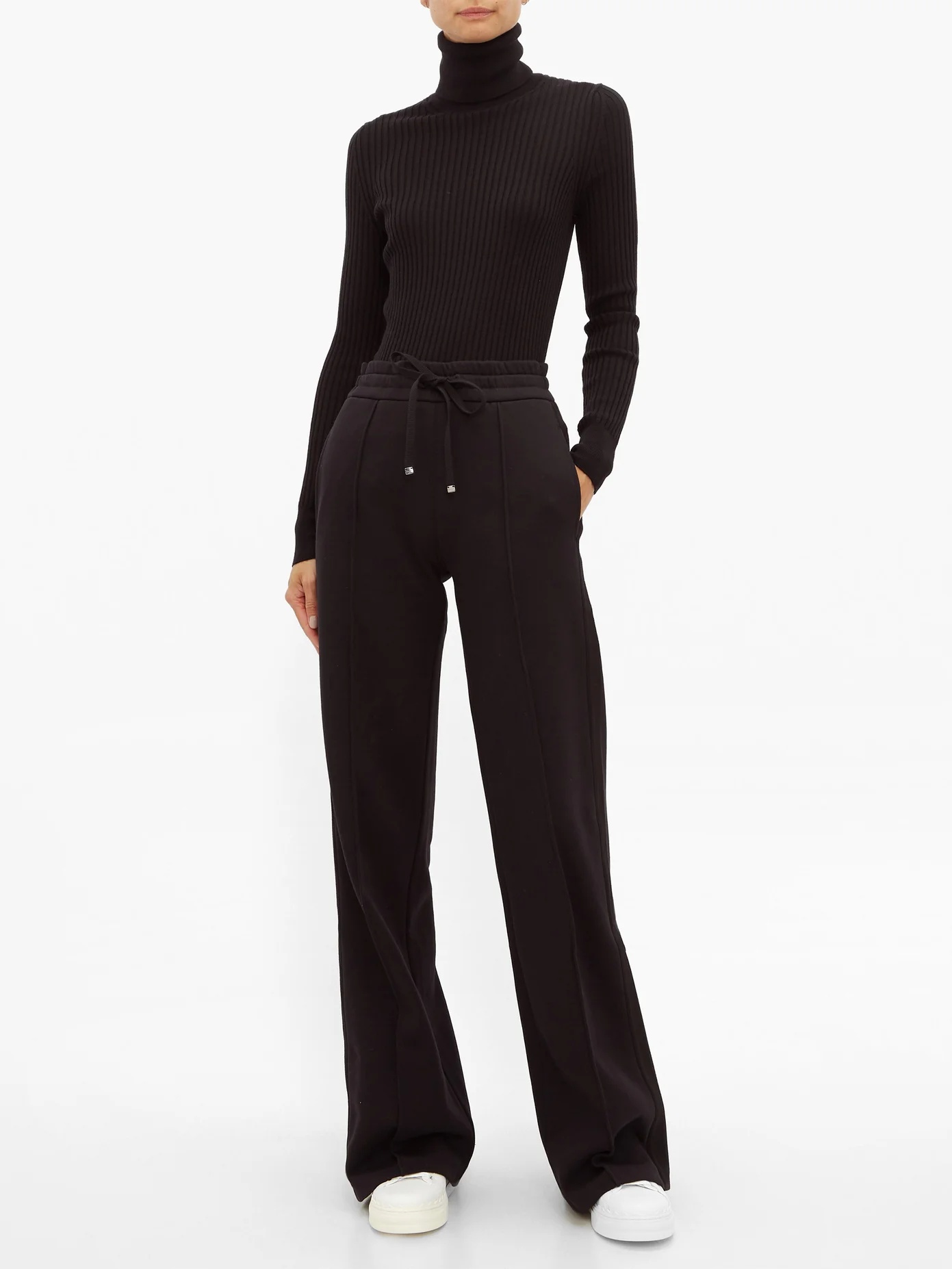 Pintuck-pleat cotton-jersey wide-leg trousers - 2