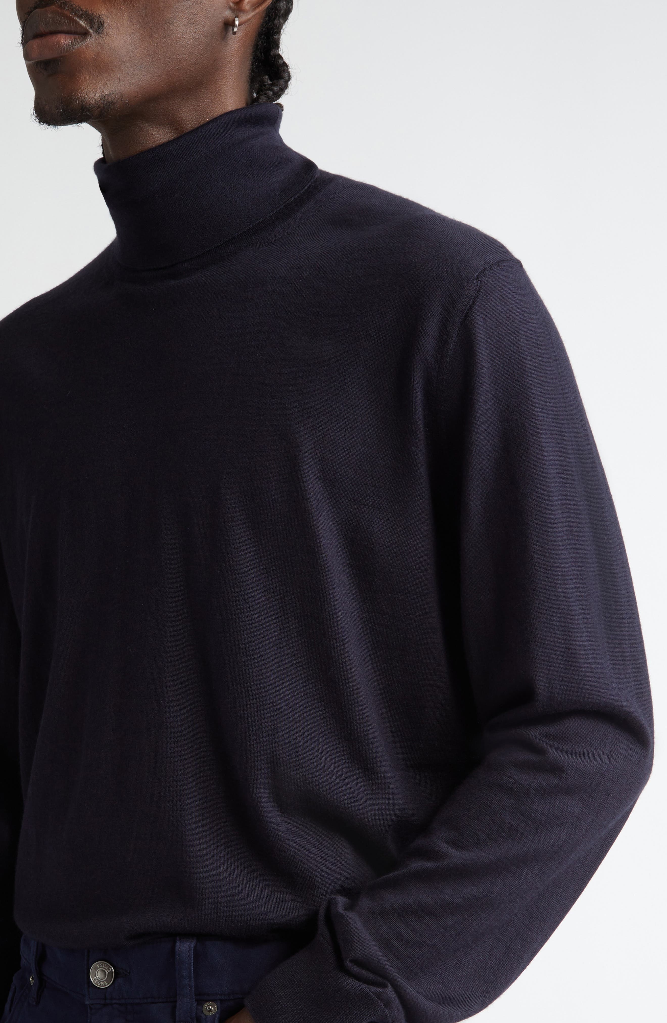 ZEGNA Casheta Cashmere & Silk Turtleneck Sweater in Navy at Nordstrom - 4