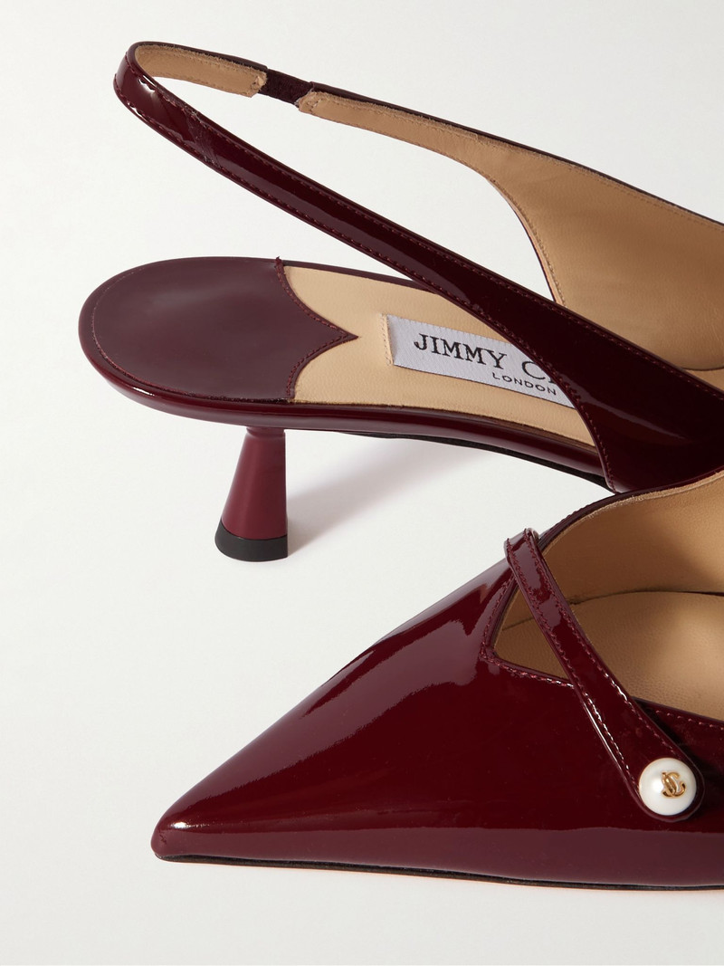 Amita 45 faux pearl-embellished patent-leather slingback pumps Burgundy 4