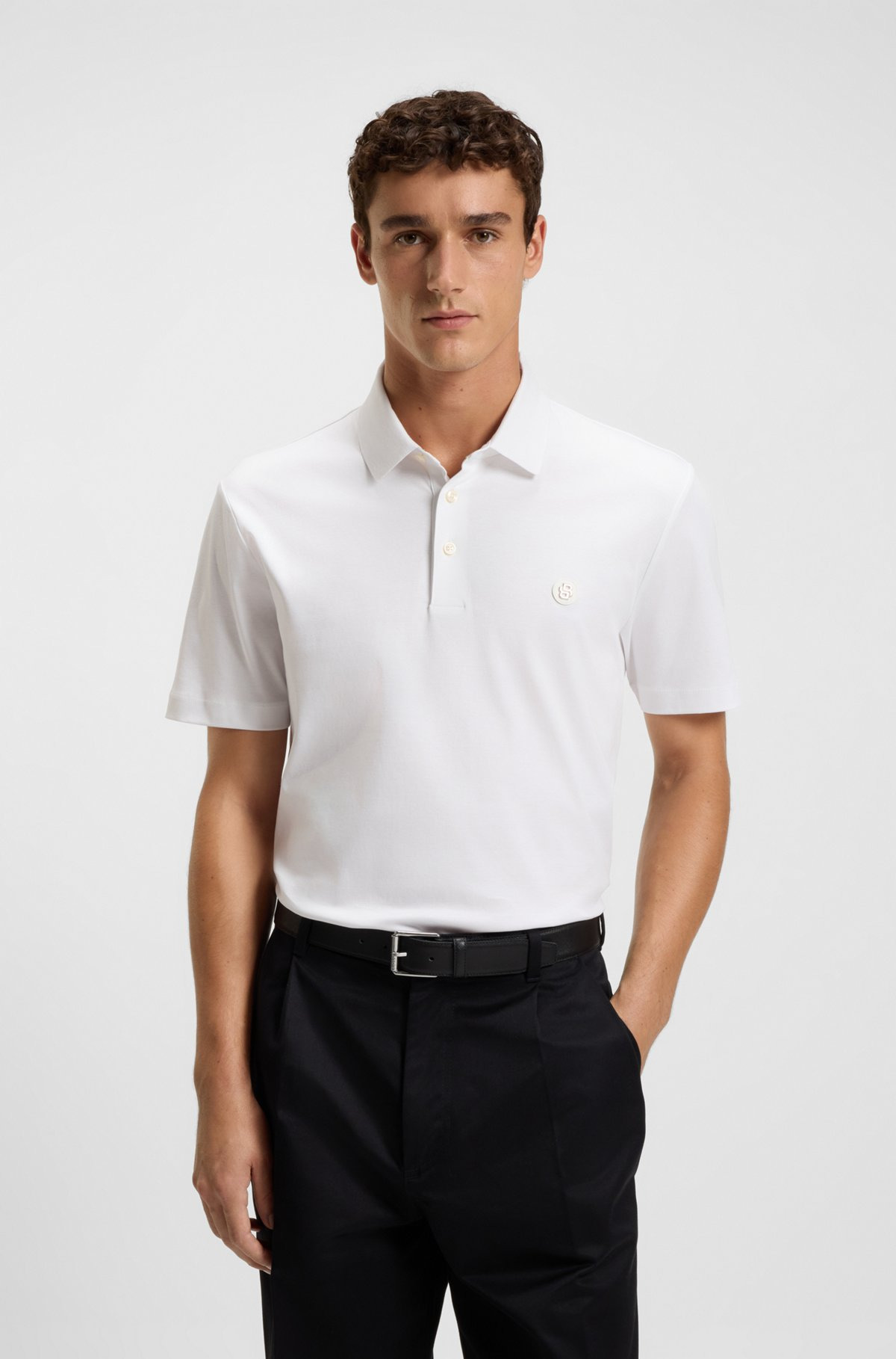 MERCERIZED-COTTON POLO SHIRT WITH DOUBLE MONOGRAM - 2