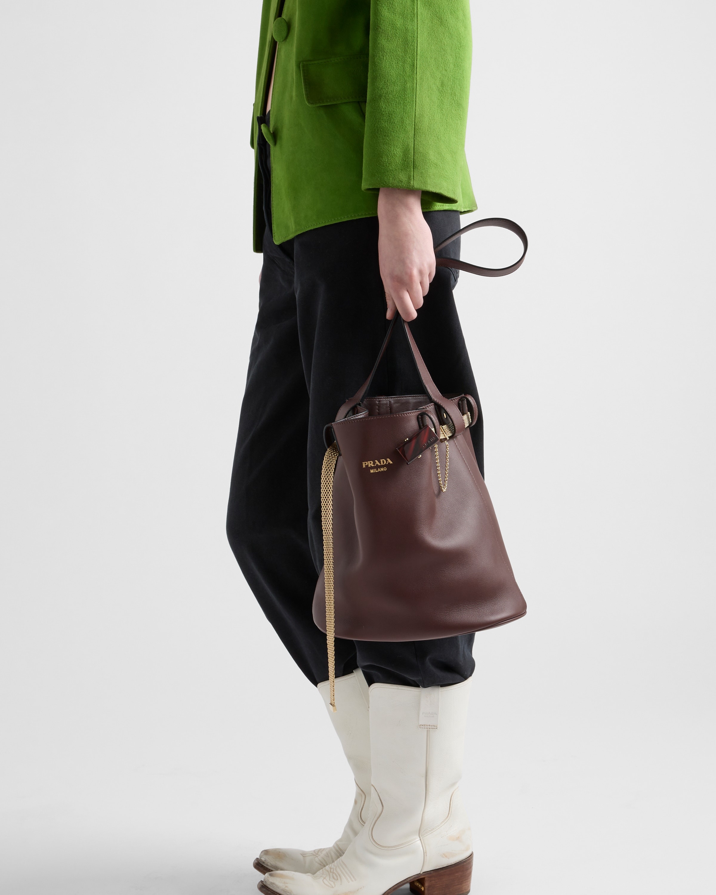 Prada Buckle leather bucket bag with jeweled belt - 8