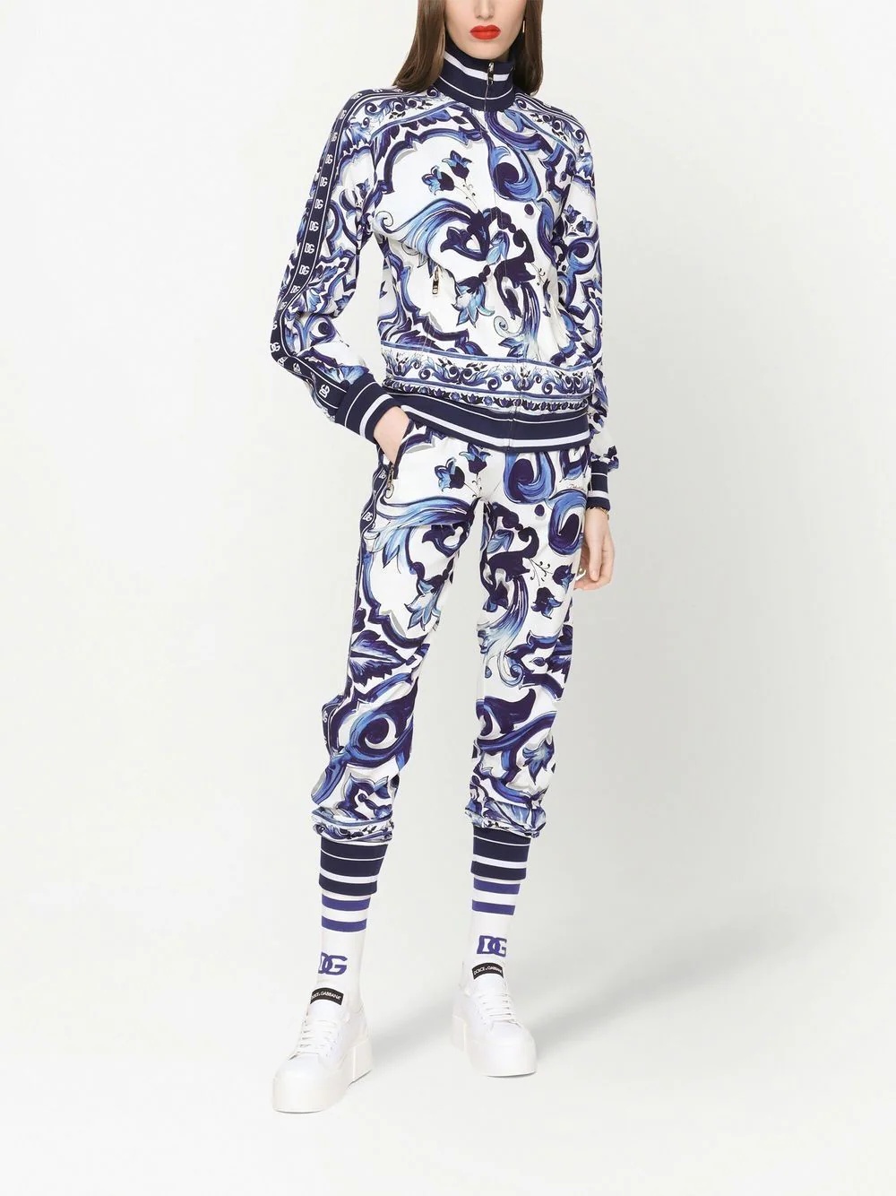 Majolica-print cady track trousers - 3