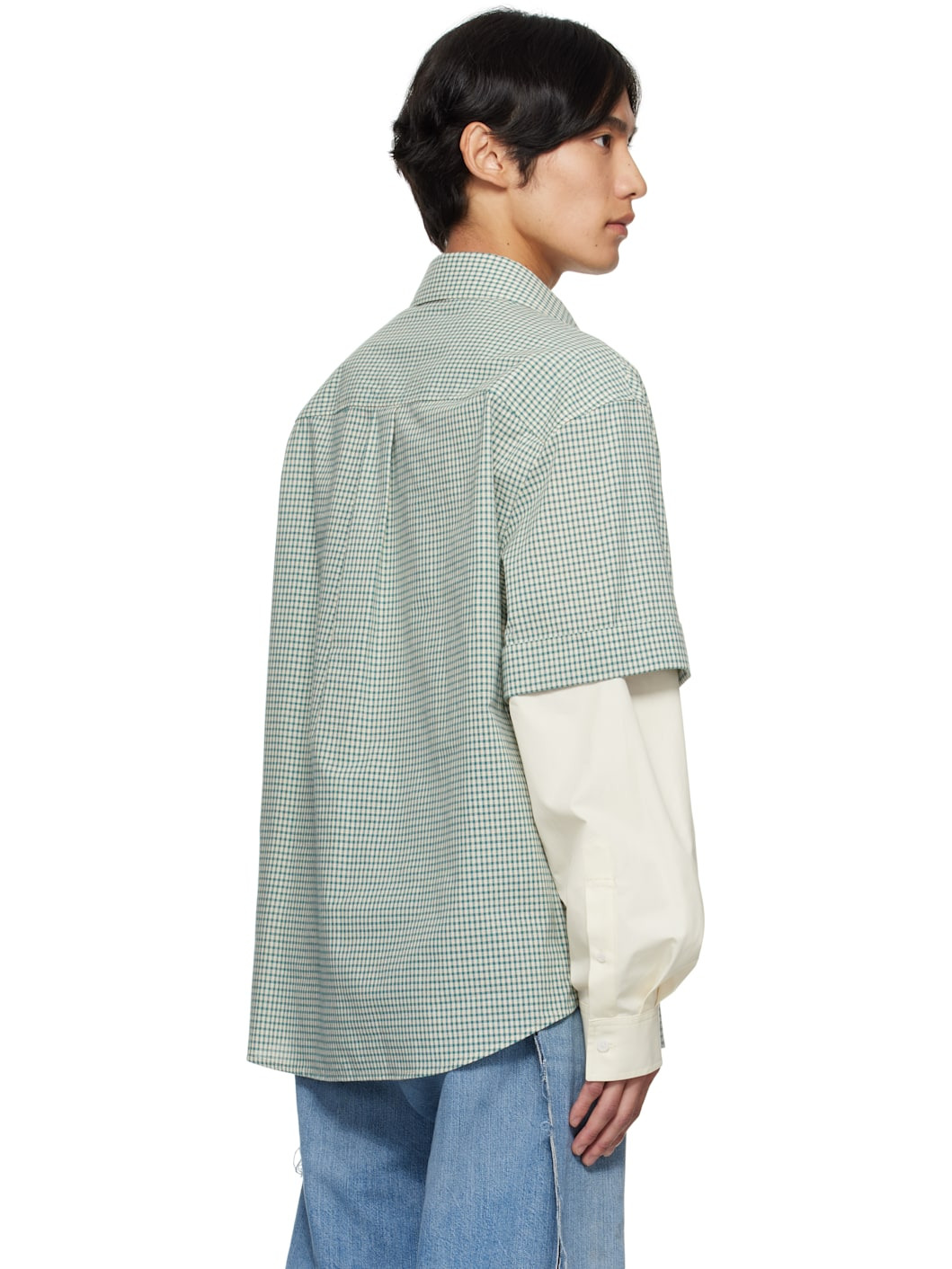 Green & Beige Detachable Sleeves Shirt - 3
