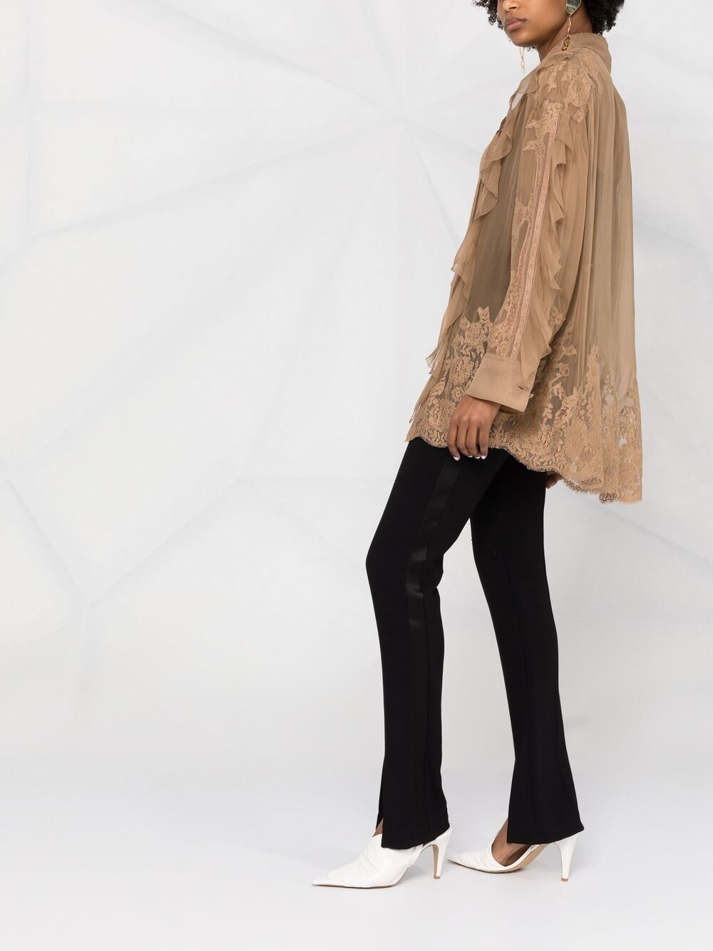 ruffle-trim silk blouse - 4