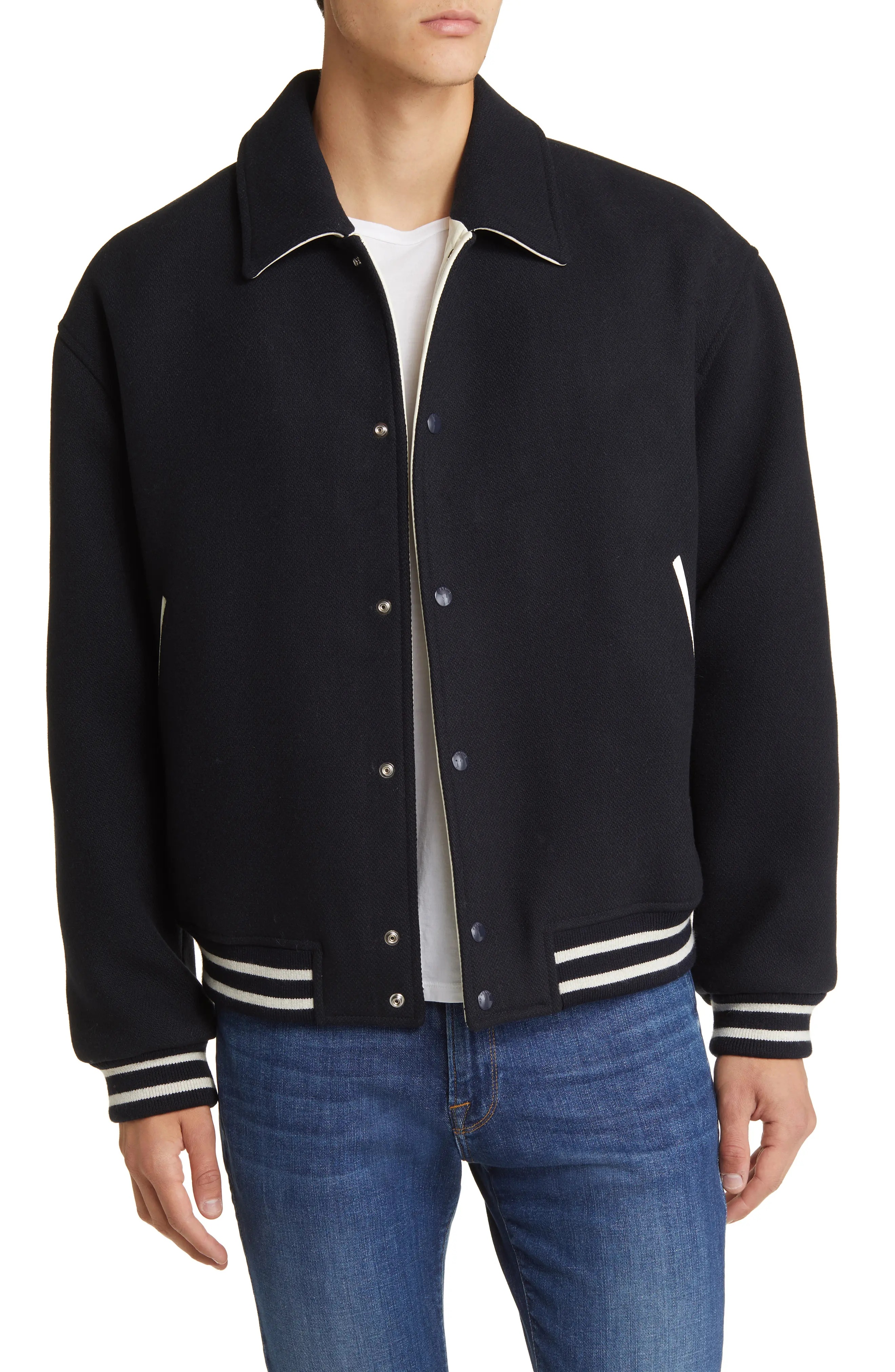 Fall Wool Blend Varsity Jacket - 1