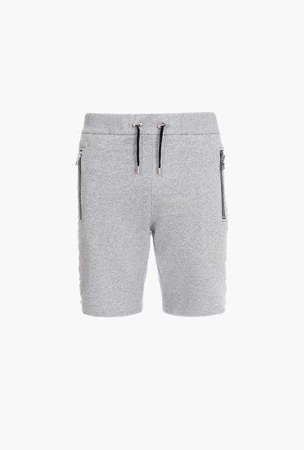 Heather gray cotton shorts with embossed gray Balmain Paris logo - 1