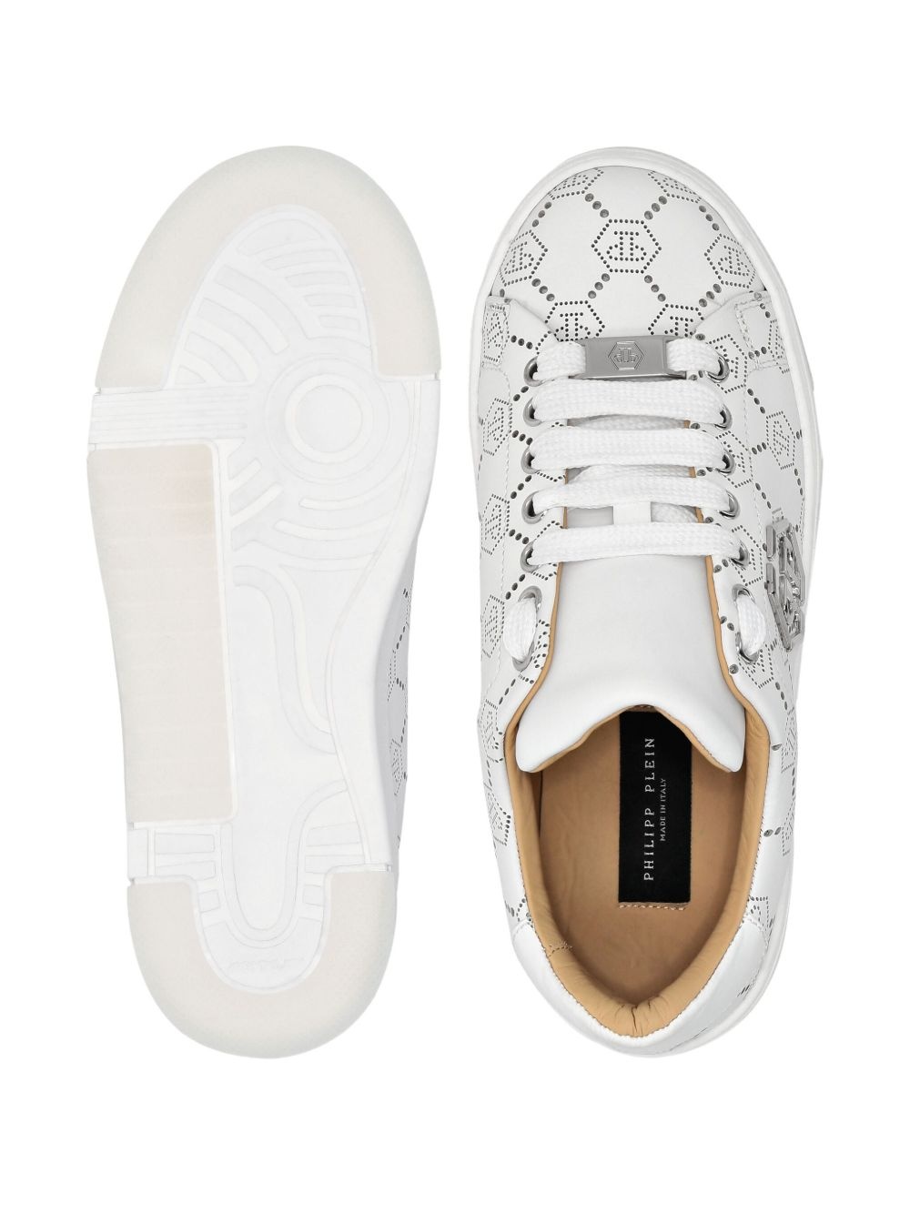 monogram-pattern leather sneakers - 3