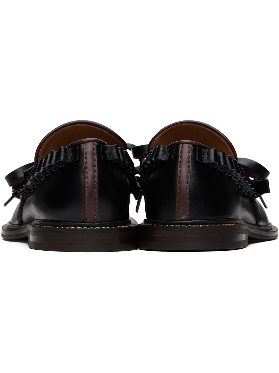 Black Ruffle Leather Slip-on Loafers - 2