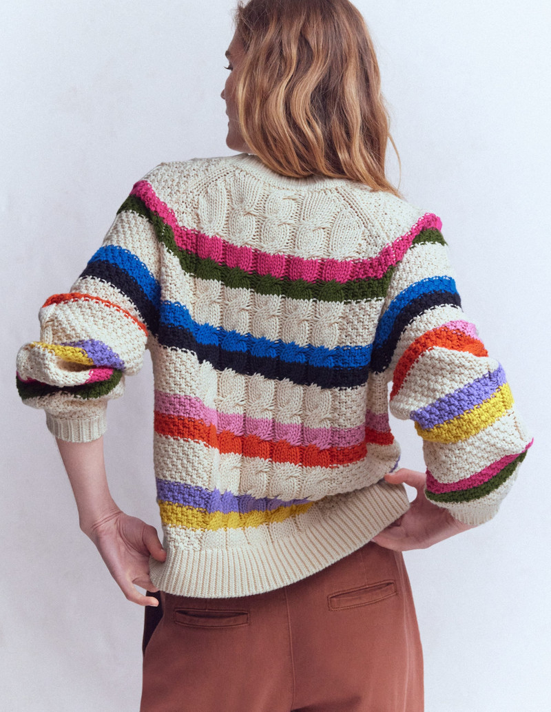 Cotton Cable Jumper-Warm Ivory, Rainbow 4