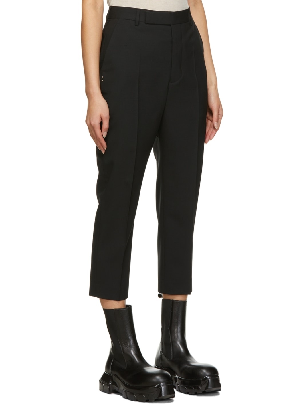 Black Wool Astaires Cropped Trousers - 2