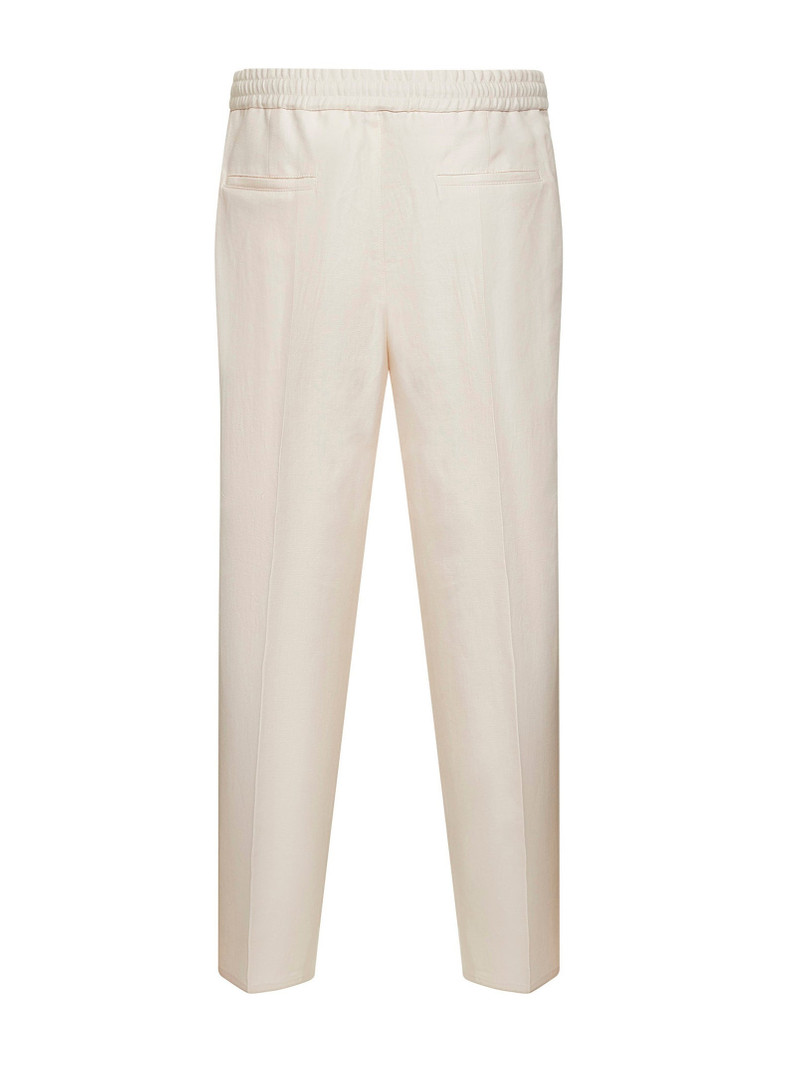 Brunello Cucinelli Off-white linen and cotton drill leisure fit trousers outlook