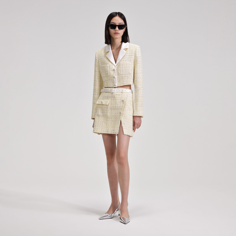 self-portrait Yellow Boucle Mini Skirt outlook