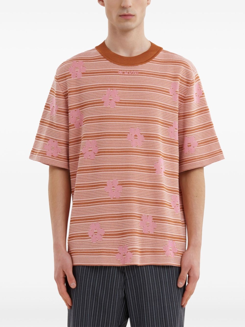 intarsia-logo knitted cotton T-shirt - 3