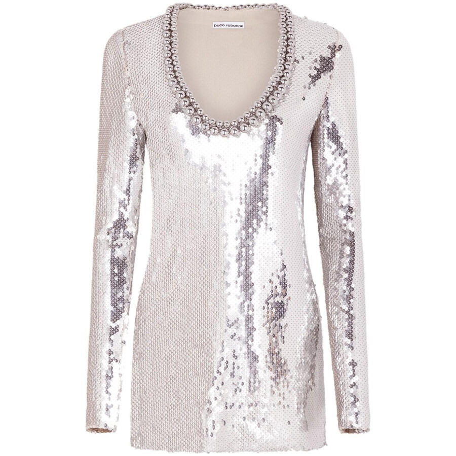 Rabanne Ladies Grey Paillette Mini Dress - 4