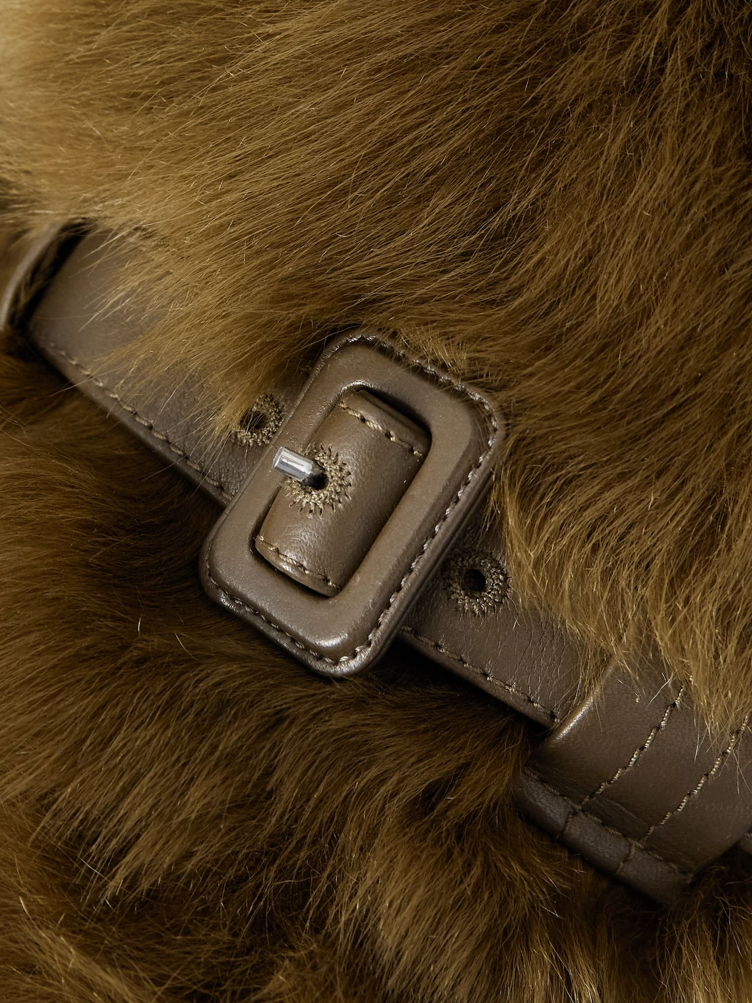 Belted padded shearling jacket Dark green - 5