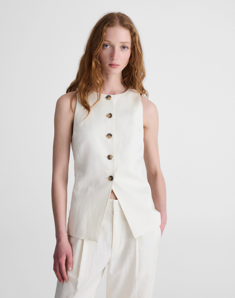 Crewneck Cutaway Vest in Drapey Twill 2