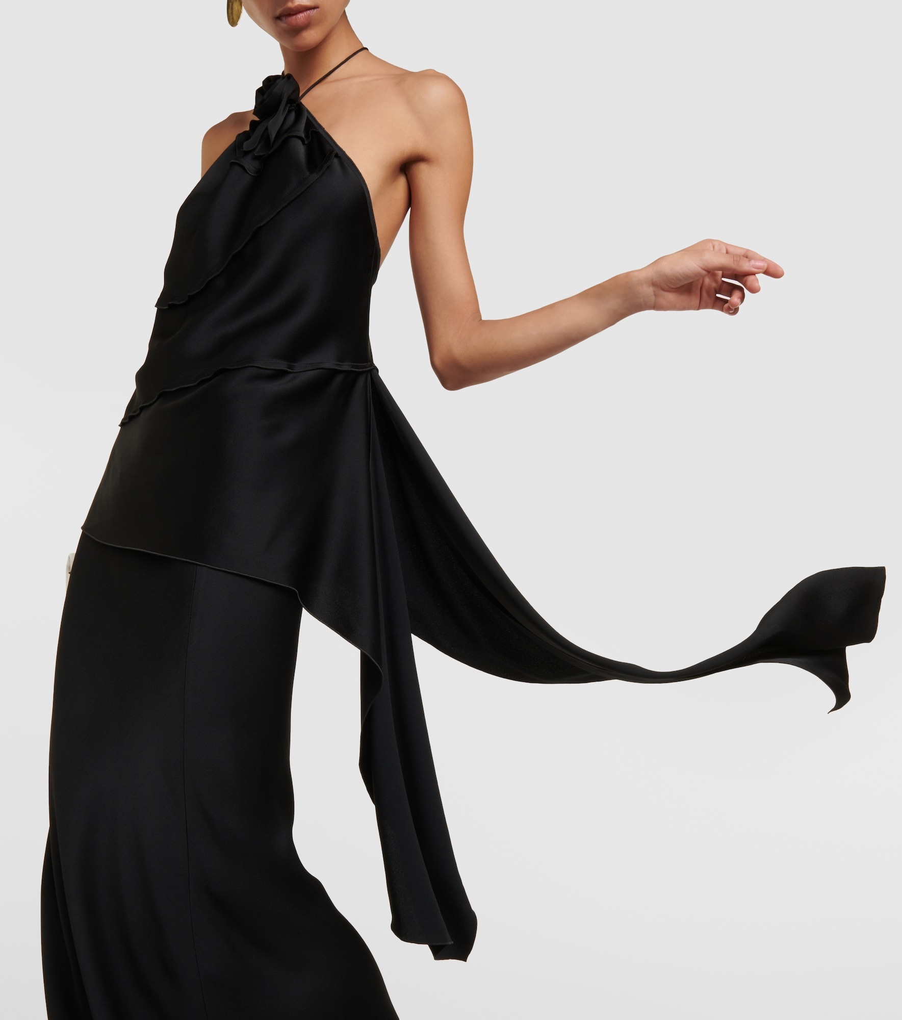 Floral-appliqué draped satin top - 6
