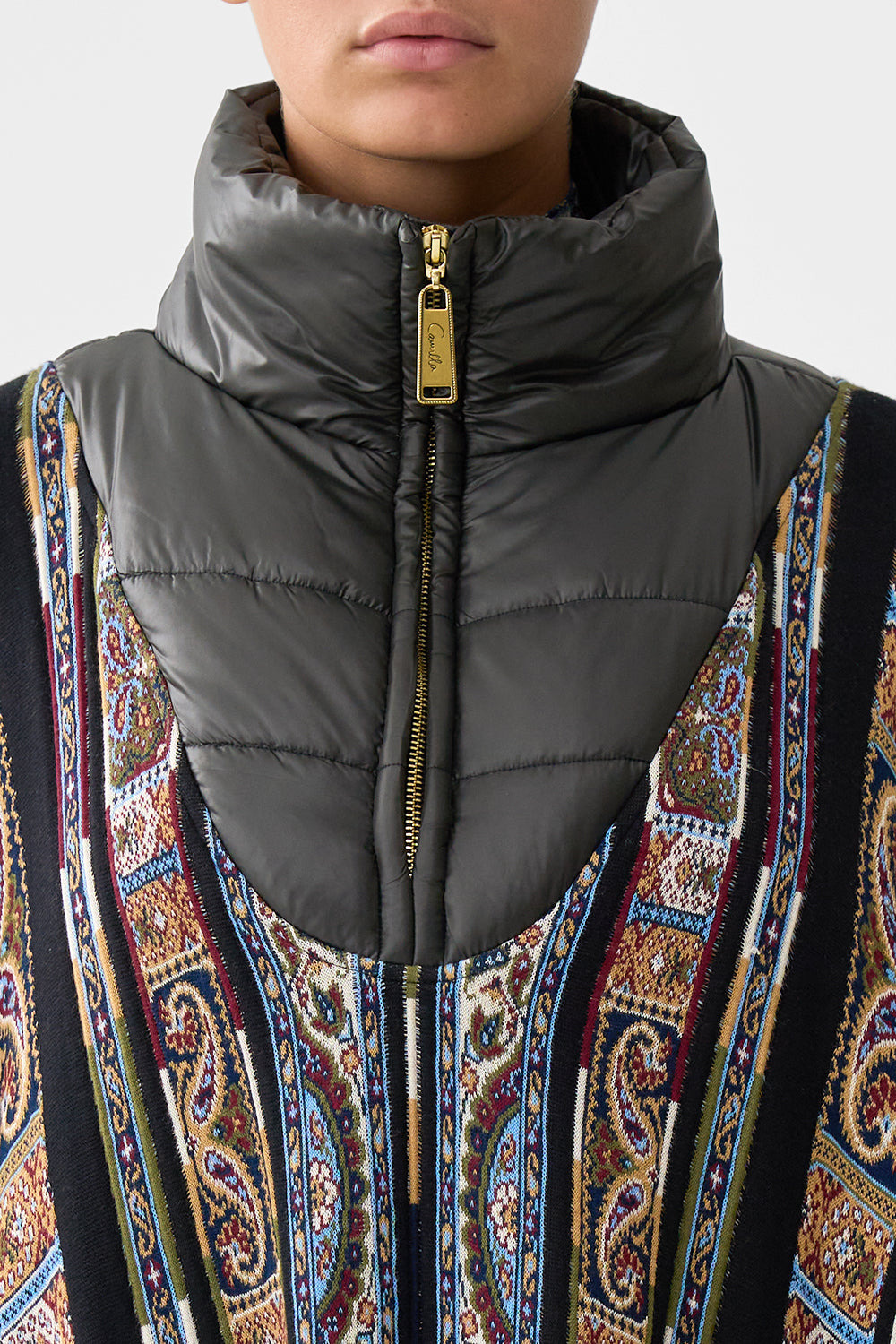 QUILTED COLLAR KNIT PONCHO - 7