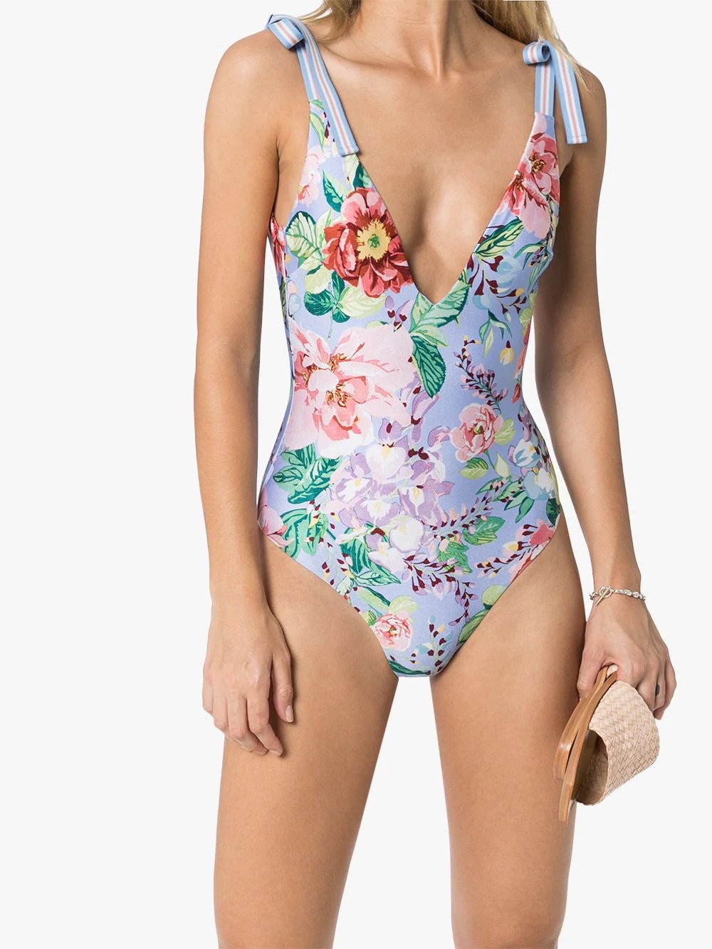 Deep V-neck floral swimsuit  - 2