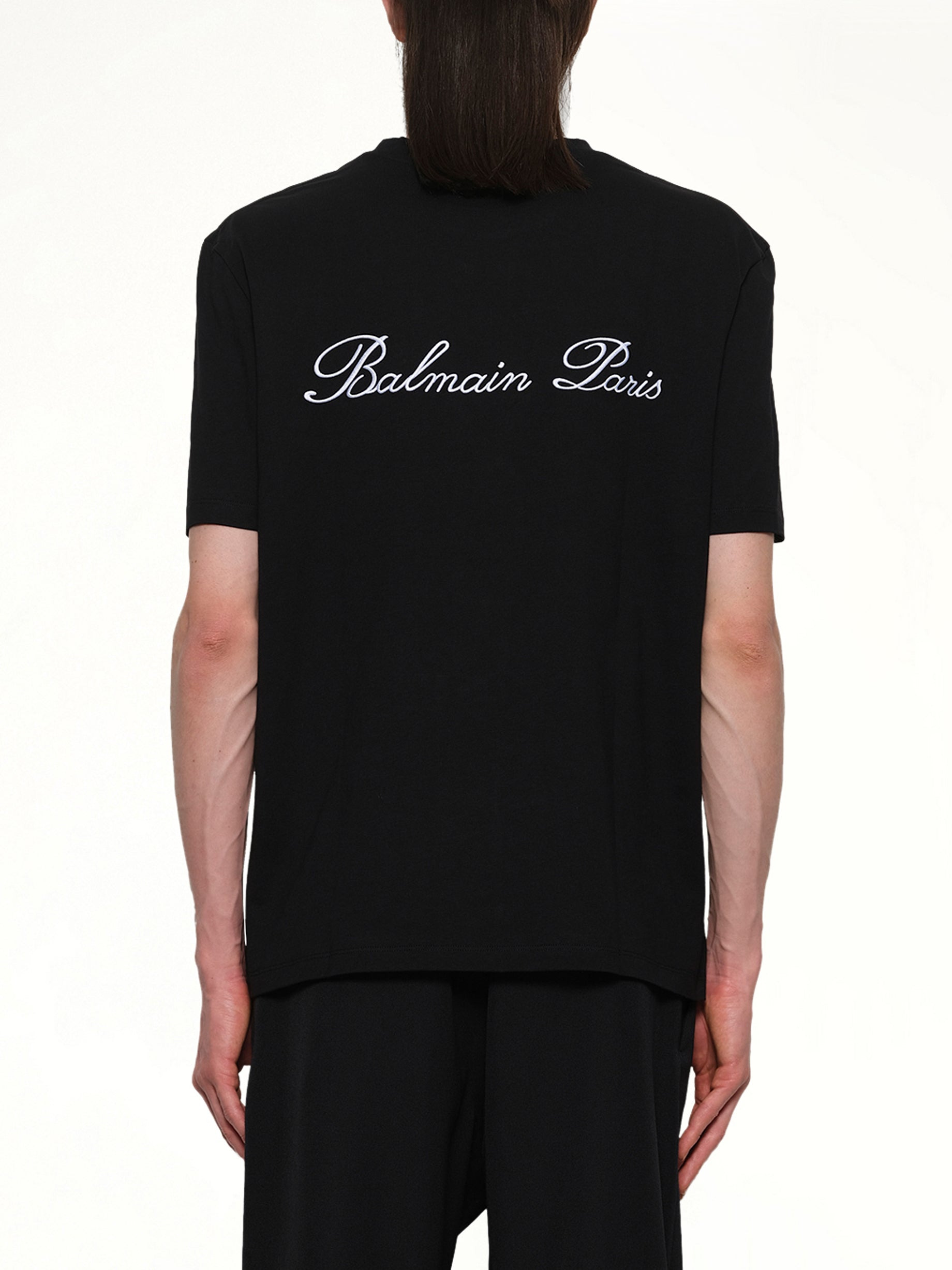 Balmain Signature Embroidered T-Shirt in Black/White - 5