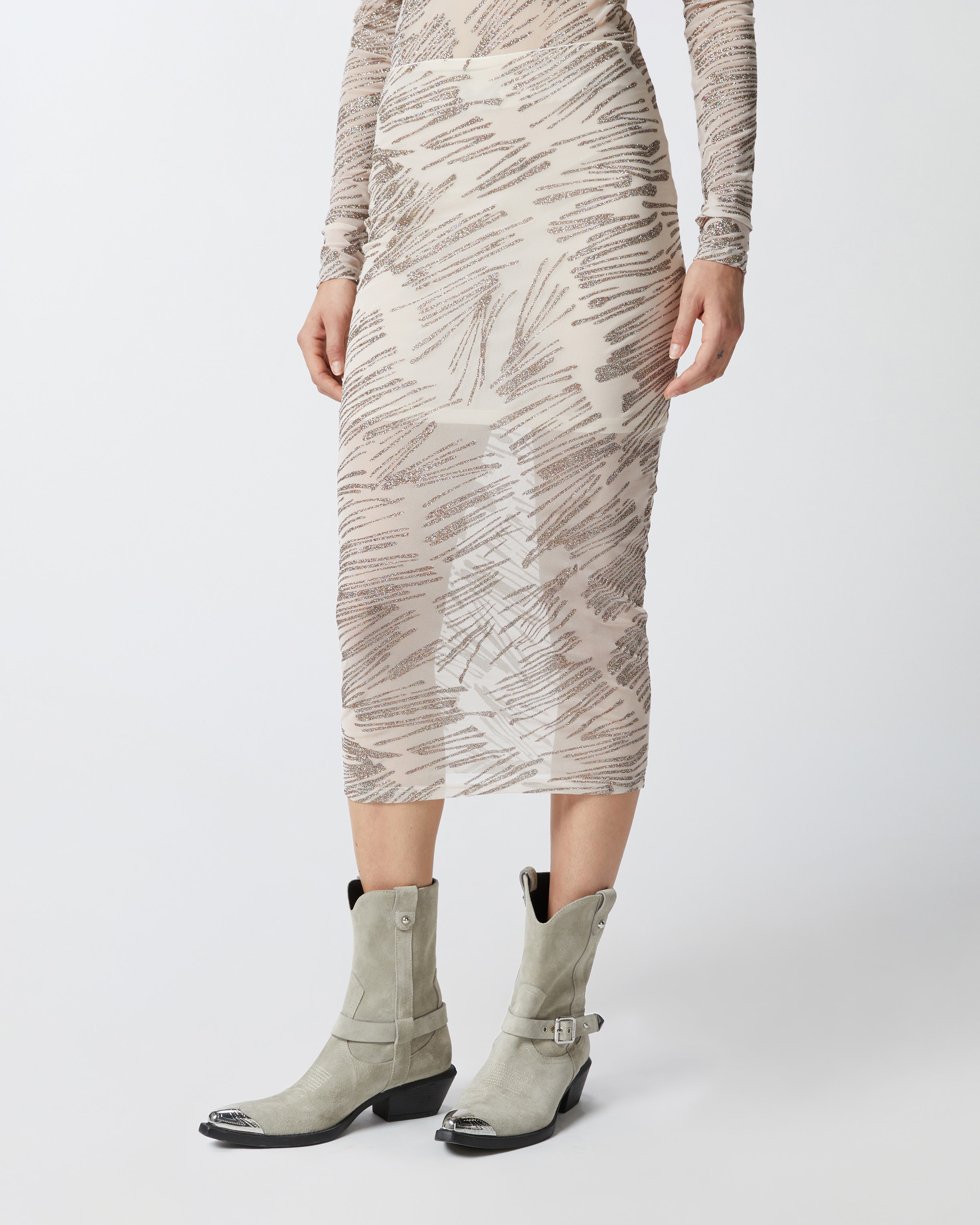TULLE PENCIL SKIRT WITH GLITTERY PRINT - 3