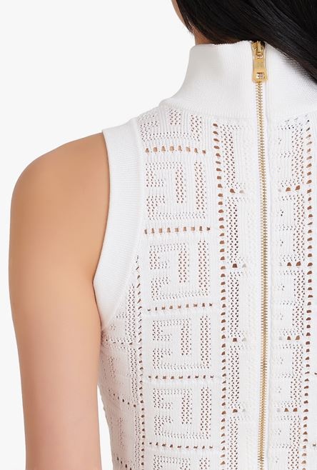 Short white eco-designed knit dress with Balmain monogram - 10