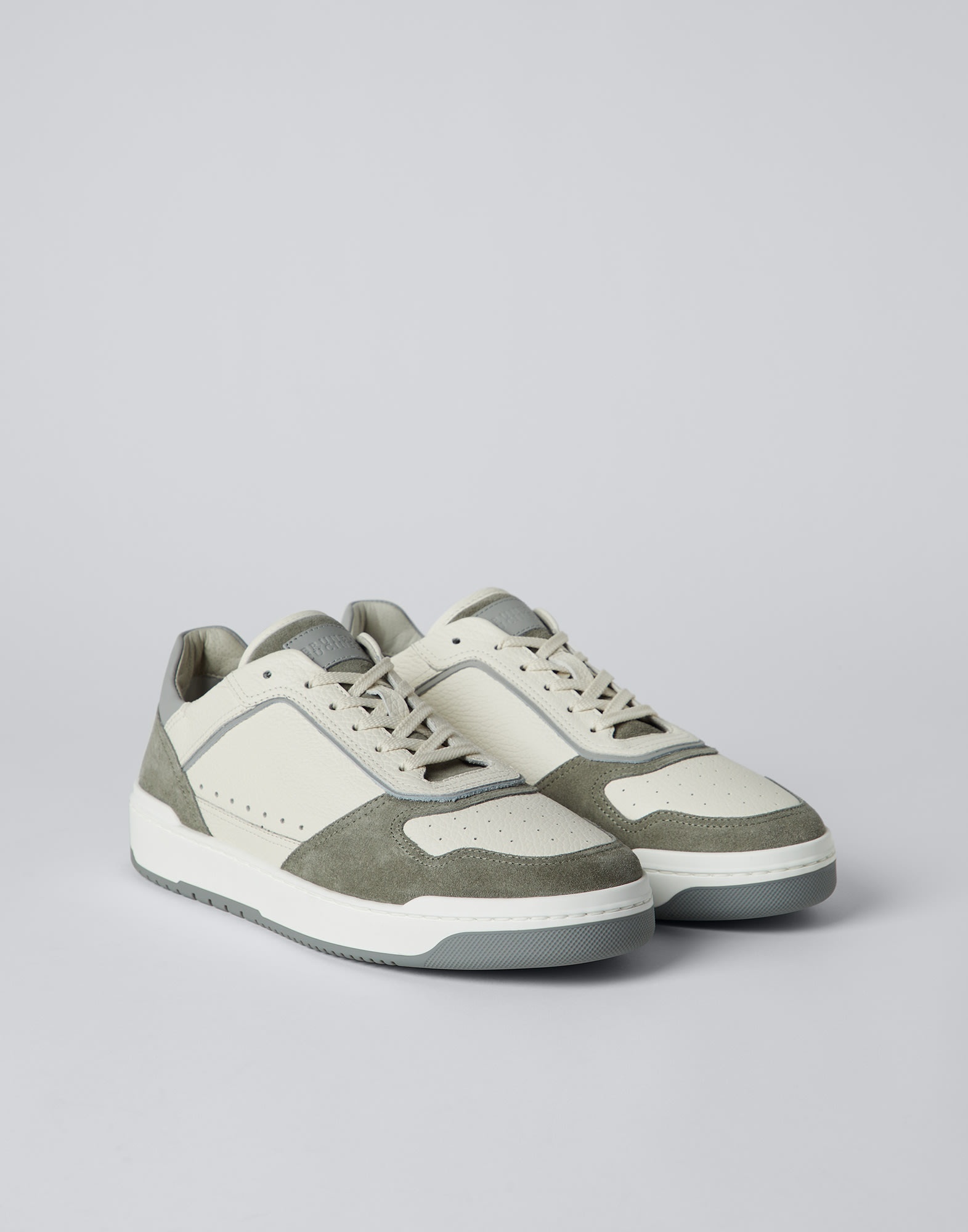 Grained calfskin and washed suede basket sneakers - 1