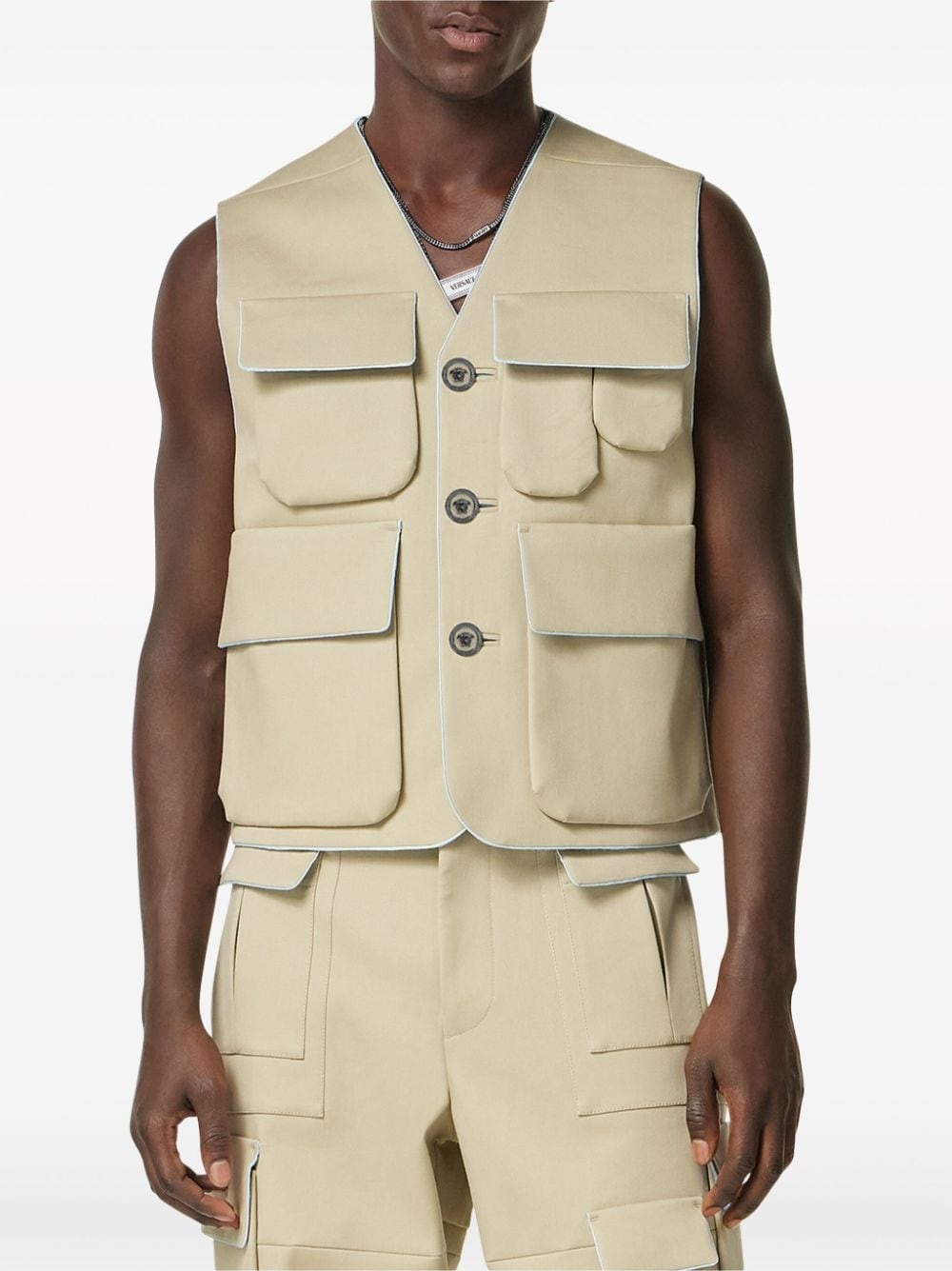 flap-pocket V-neck vest - 3