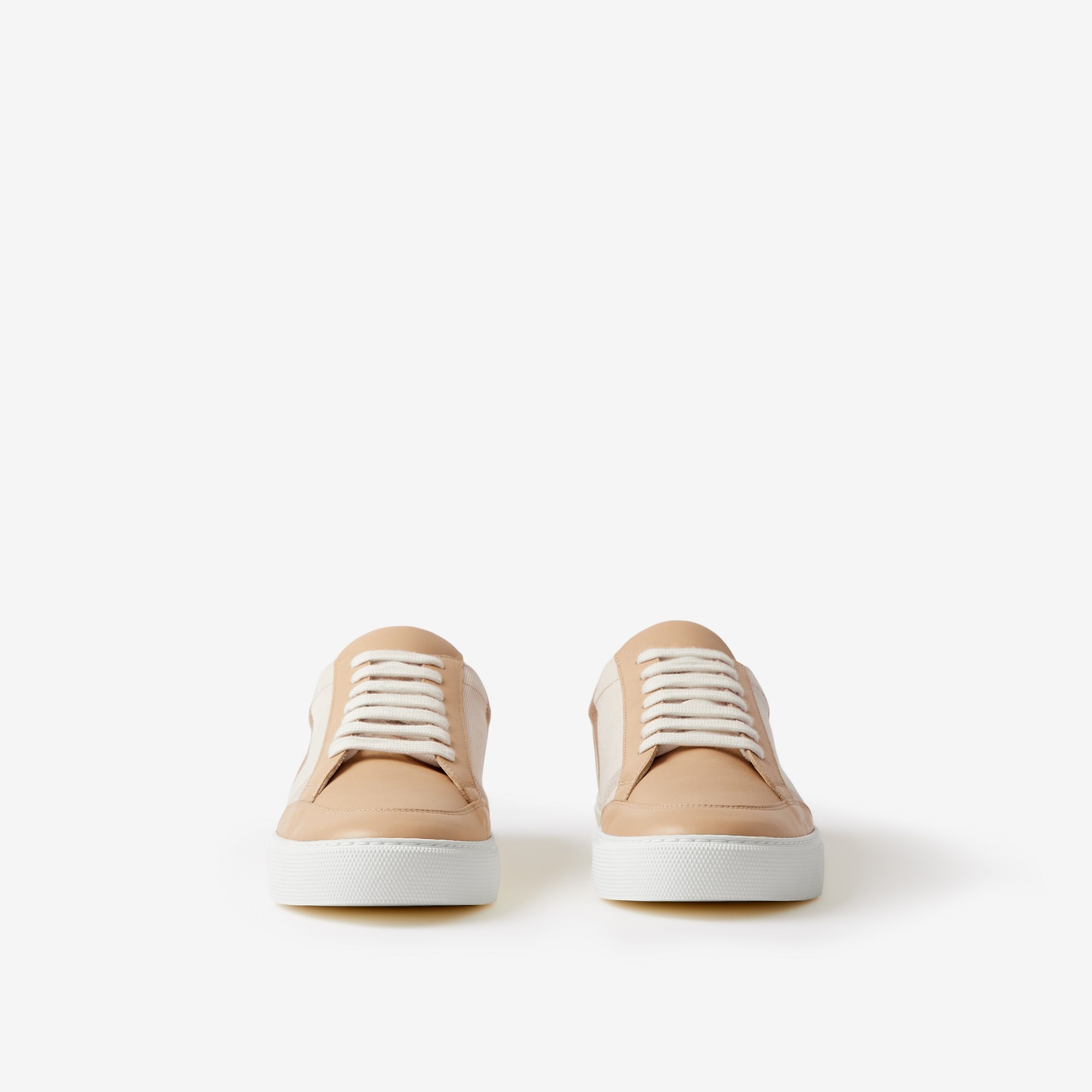 Check Cotton and Leather Sneakers - 2