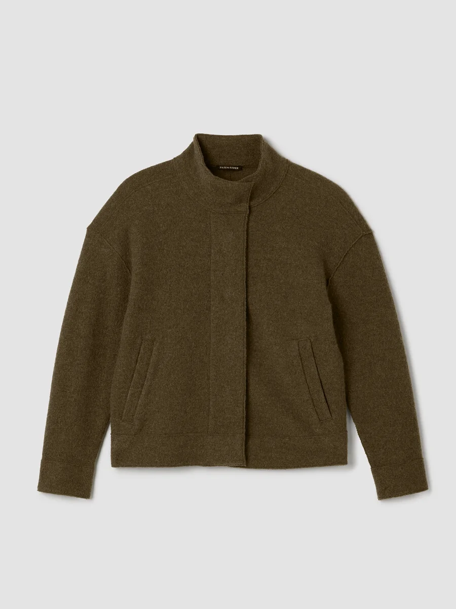 Lightweight Boiled Wool Stand Collar Jacket in Regenerative Wool - 1