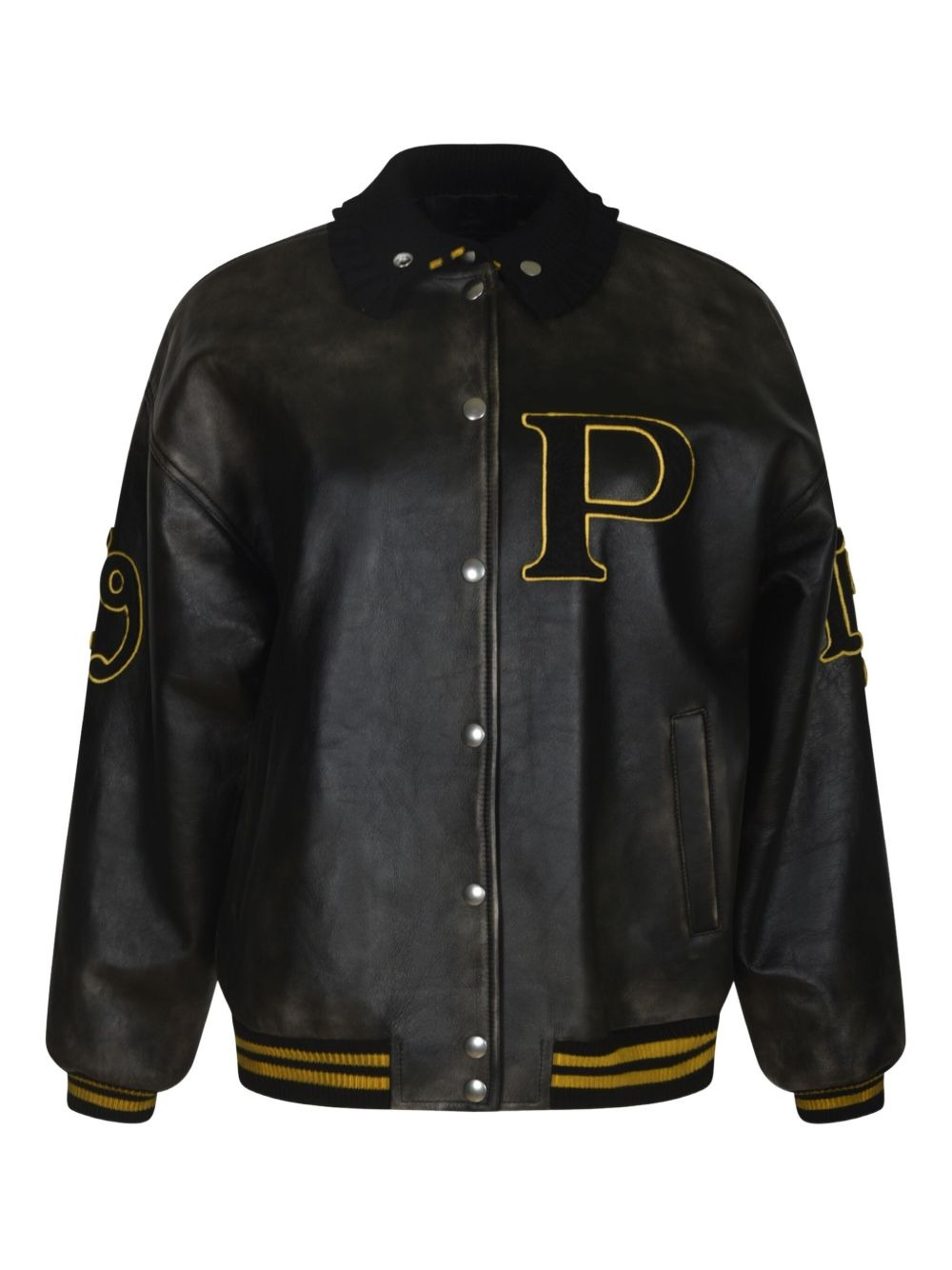logo-appliqué leather bomber jacket - 4