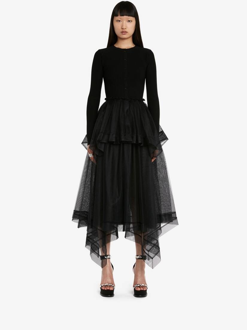 Women's Paris Net Midi Skirt in Black - 2