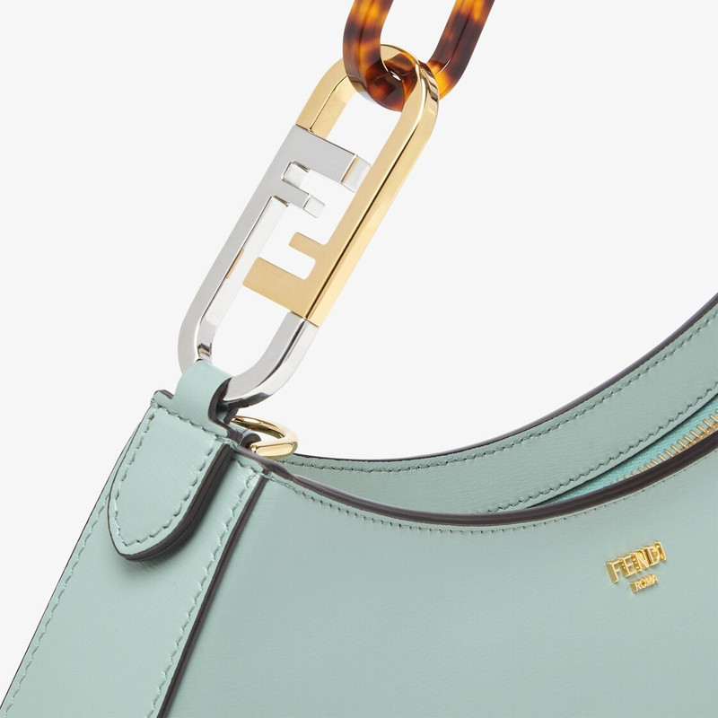 FENDI Pouch made of mint green leather with zipper closure, decorated with Fendi Roma lettering in gold-co outlook