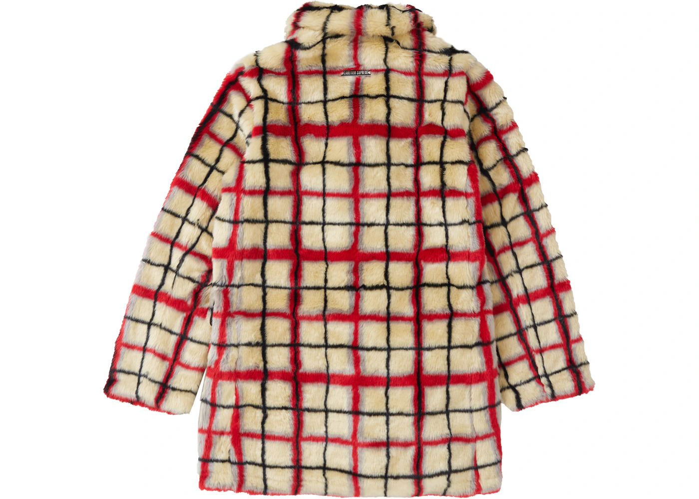 Supreme Jean Paul Gaultier Double Breasted Plaid Faux Fur Coat OffWhite - 3