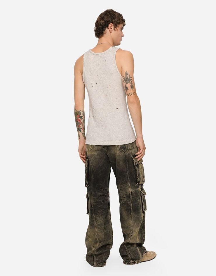 Overdyed and washed denim cargo jeans - 5