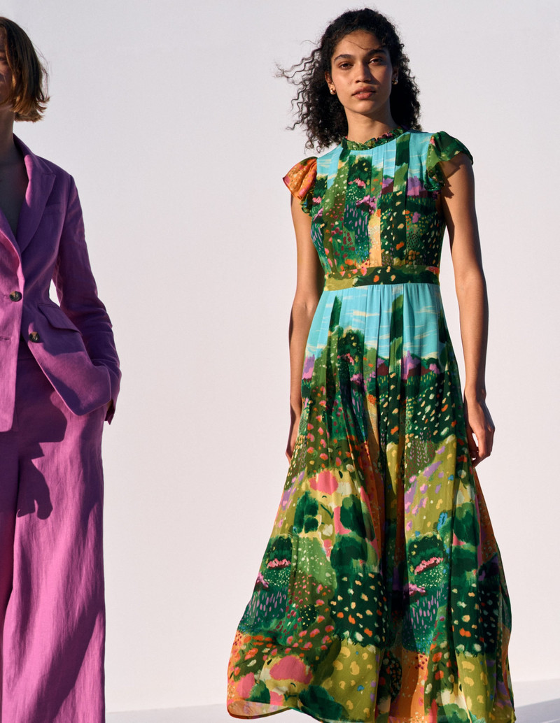 Pleat Ruffle Maxi Dress-Multi, Garden Path 8