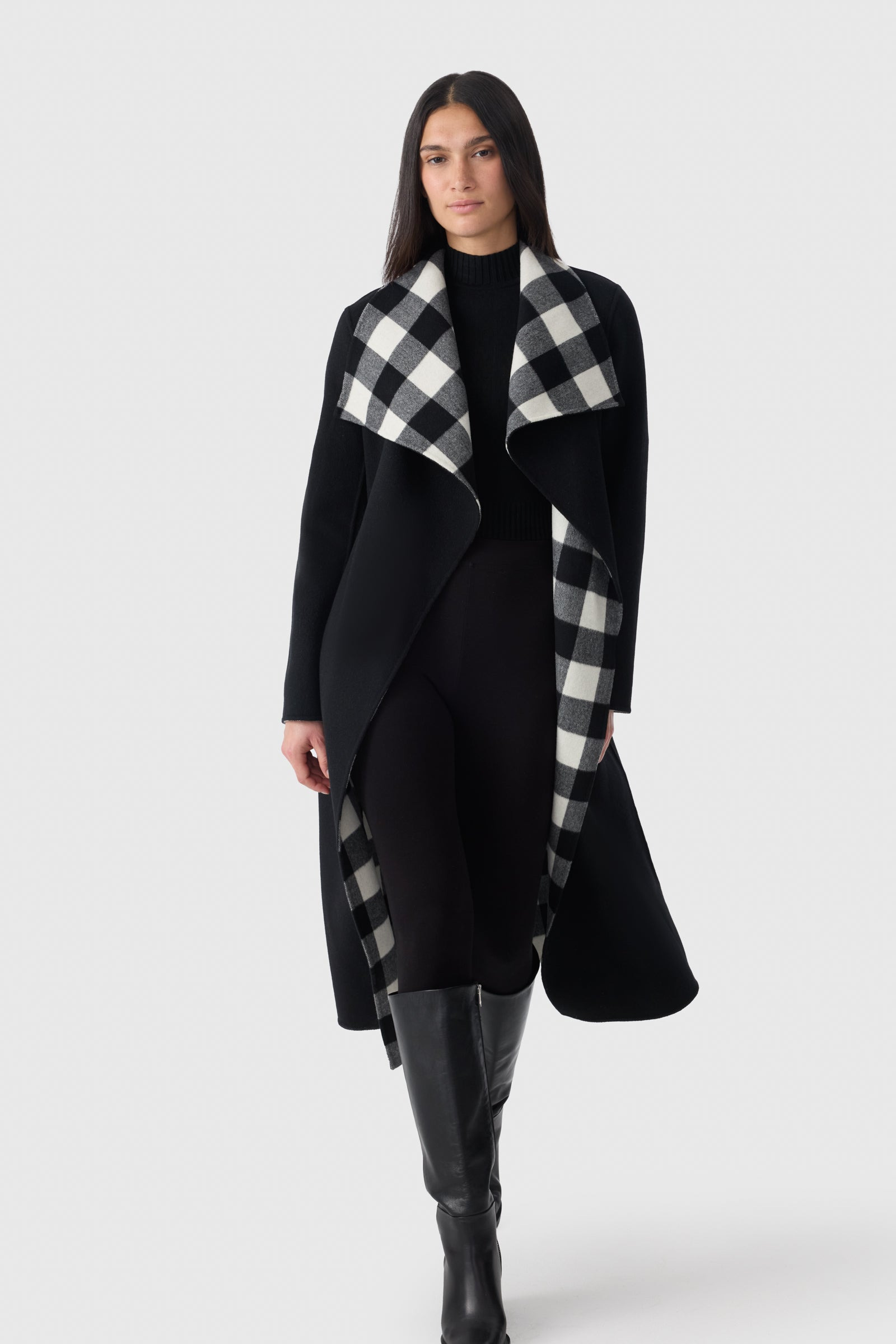 MAI-PL Reversible Plaid Wrap Coat in Double-Face Wool - 8