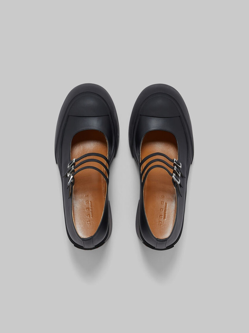 BLACK LEATHER PABLO TRIPLE-BUCKLE MARY JANE SHOE 4