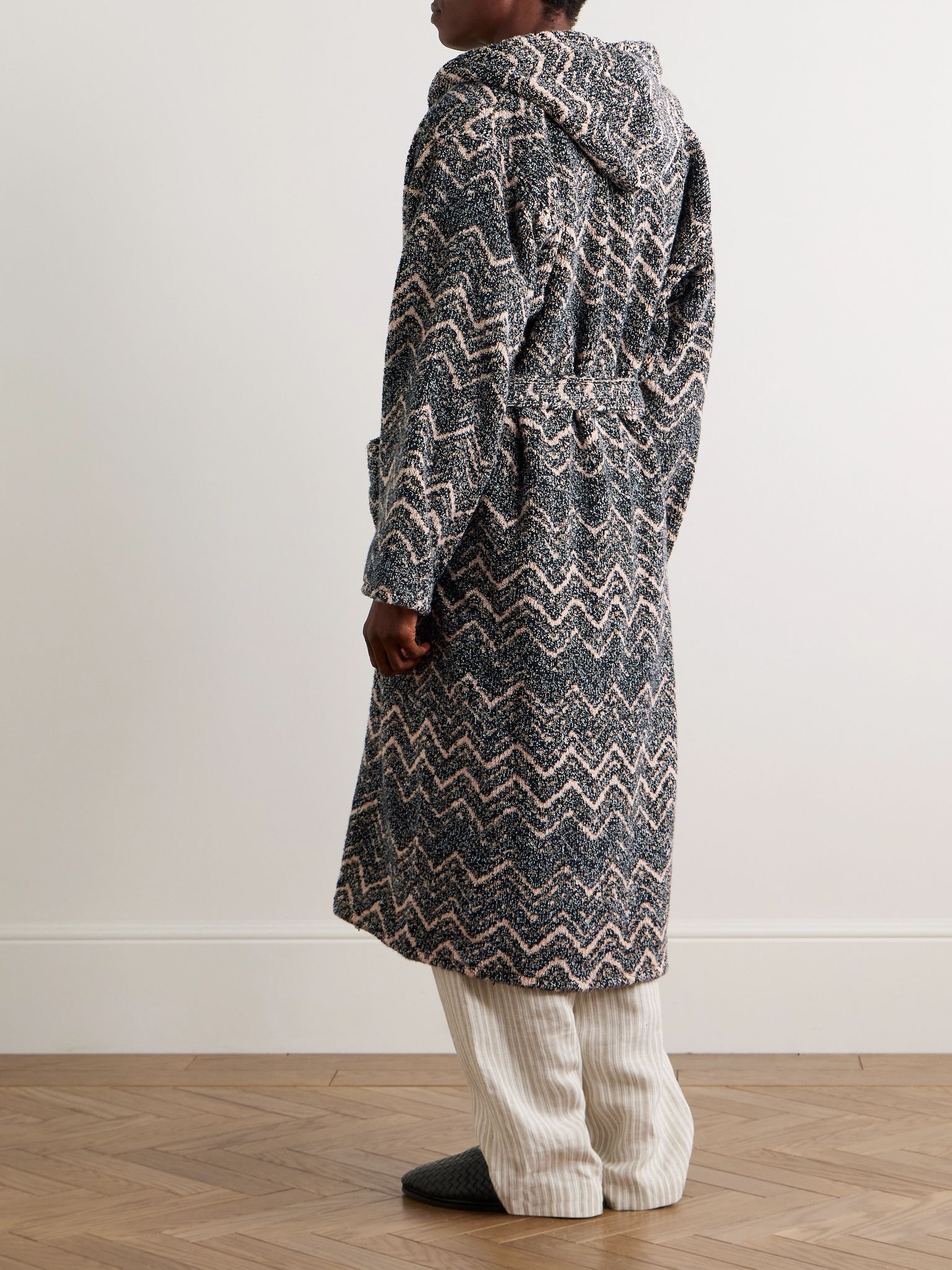 Striped Cotton-Terry Jacquard Hooded Robe Brown - 3
