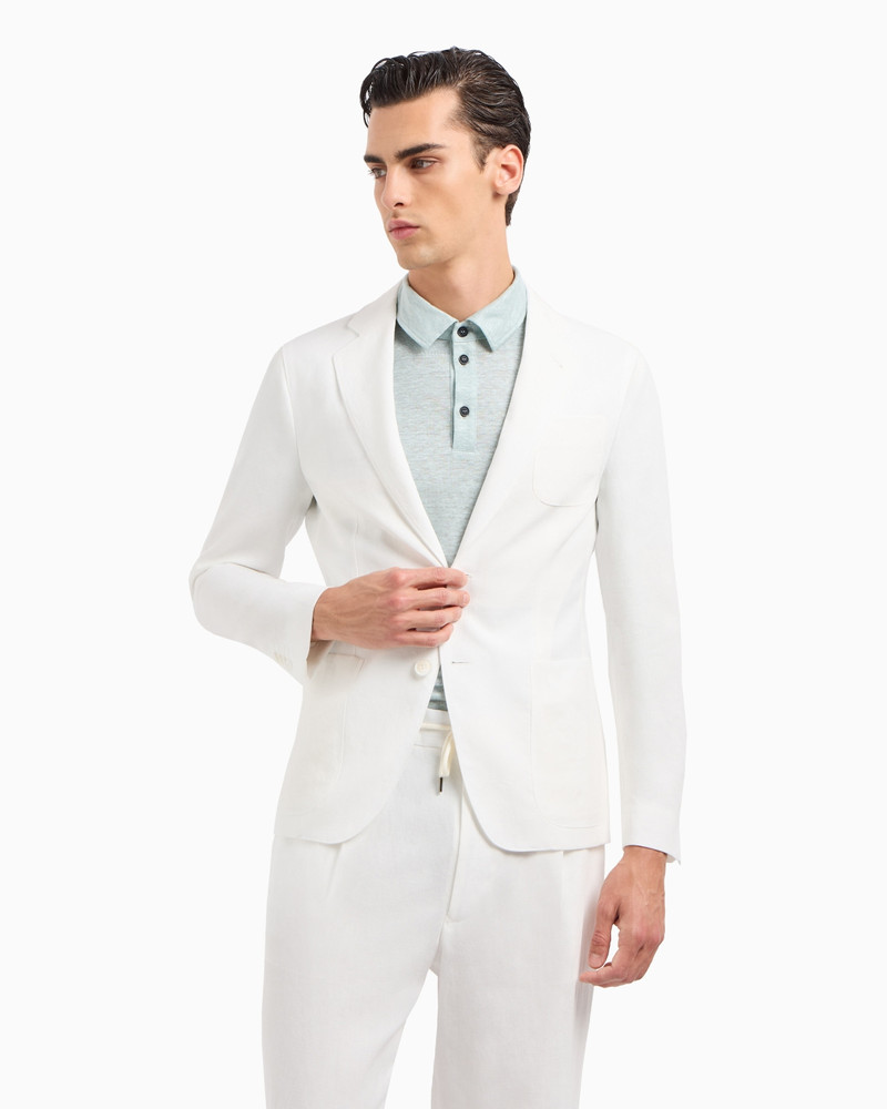GIORGIO ARMANI Upton line single-breasted jacket in pure linen canvas outlook