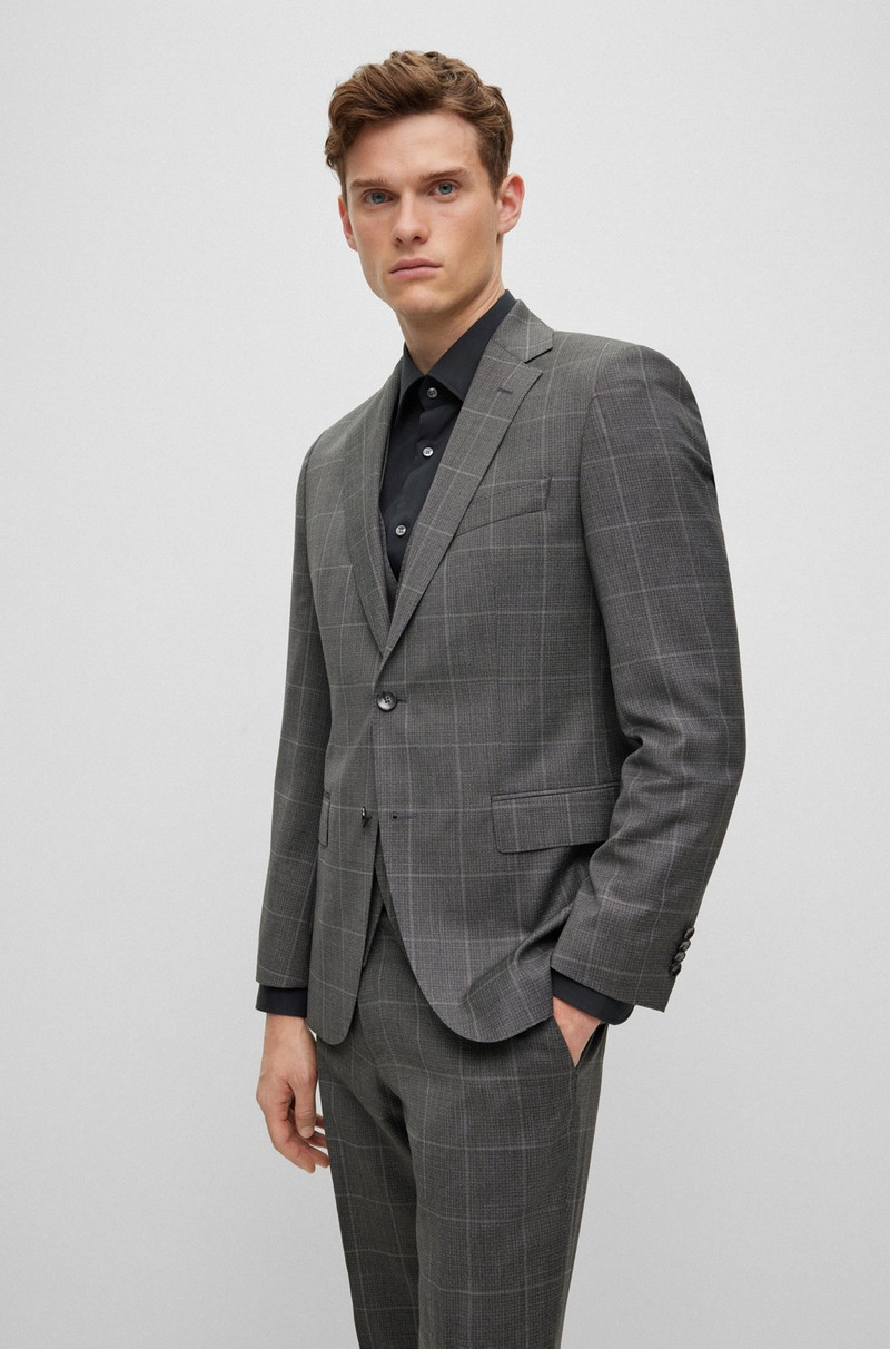 THREE-PIECE REGULAR-FIT SUIT IN CHECKED VIRGIN WOOL 3
